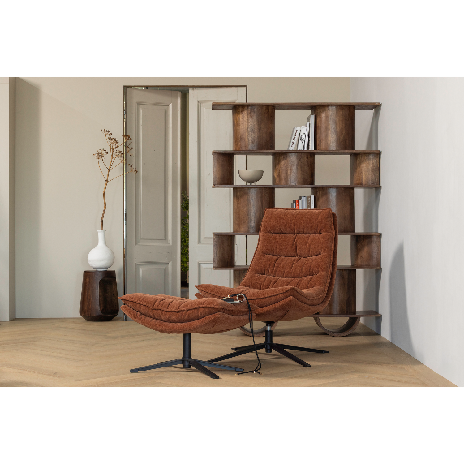 Draaibare Fauteuil Kube met Hocker - Bruin - Afbeelding 5