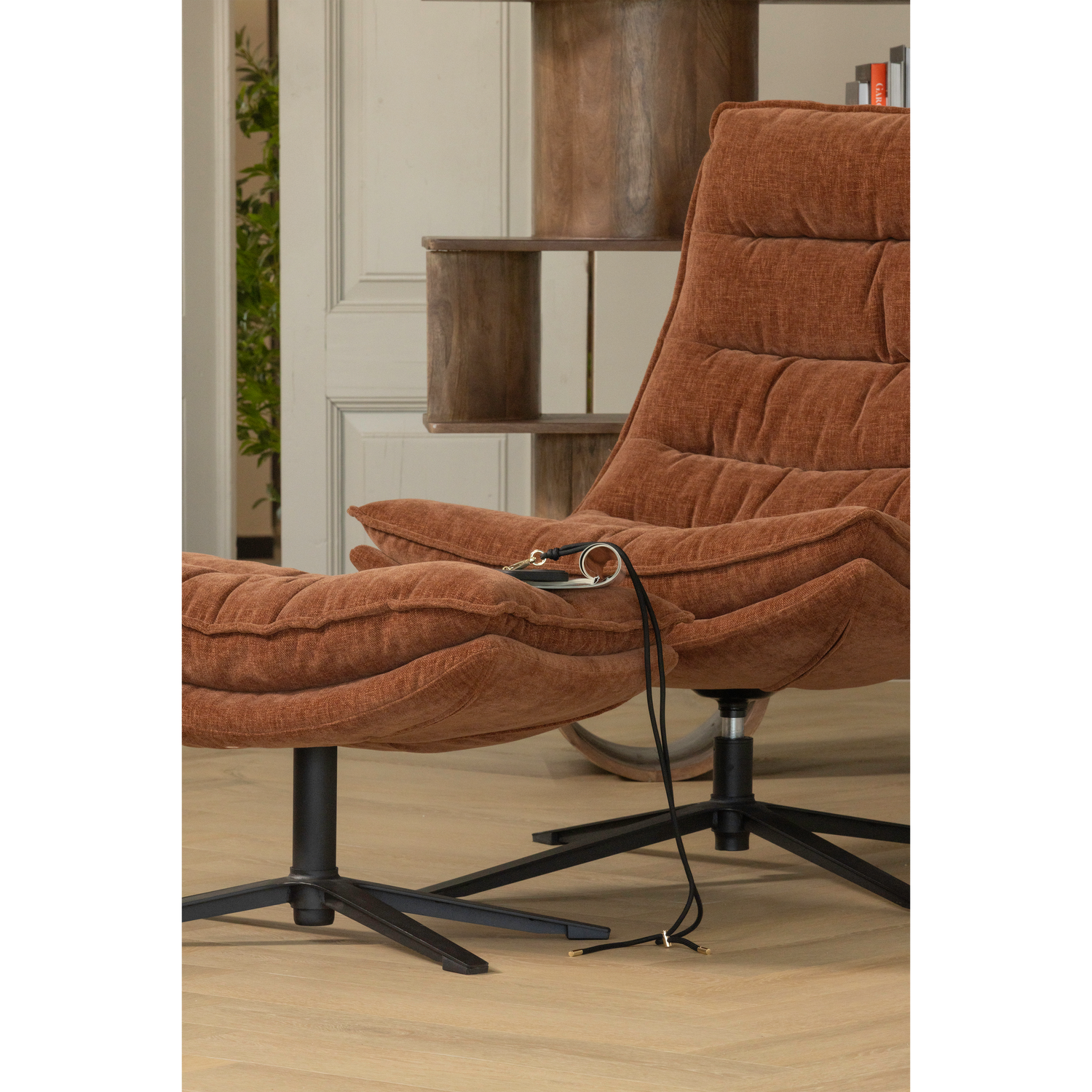 Draaibare Fauteuil Kube met Hocker - Bruin - Afbeelding 6