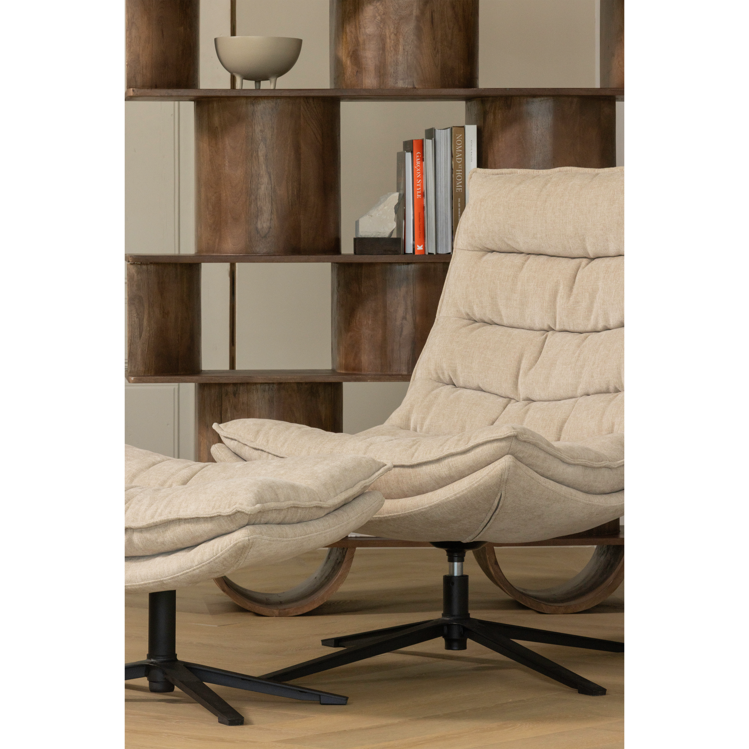 Draaibare Fauteuil Kube met Hocker - Naturel - Afbeelding 6