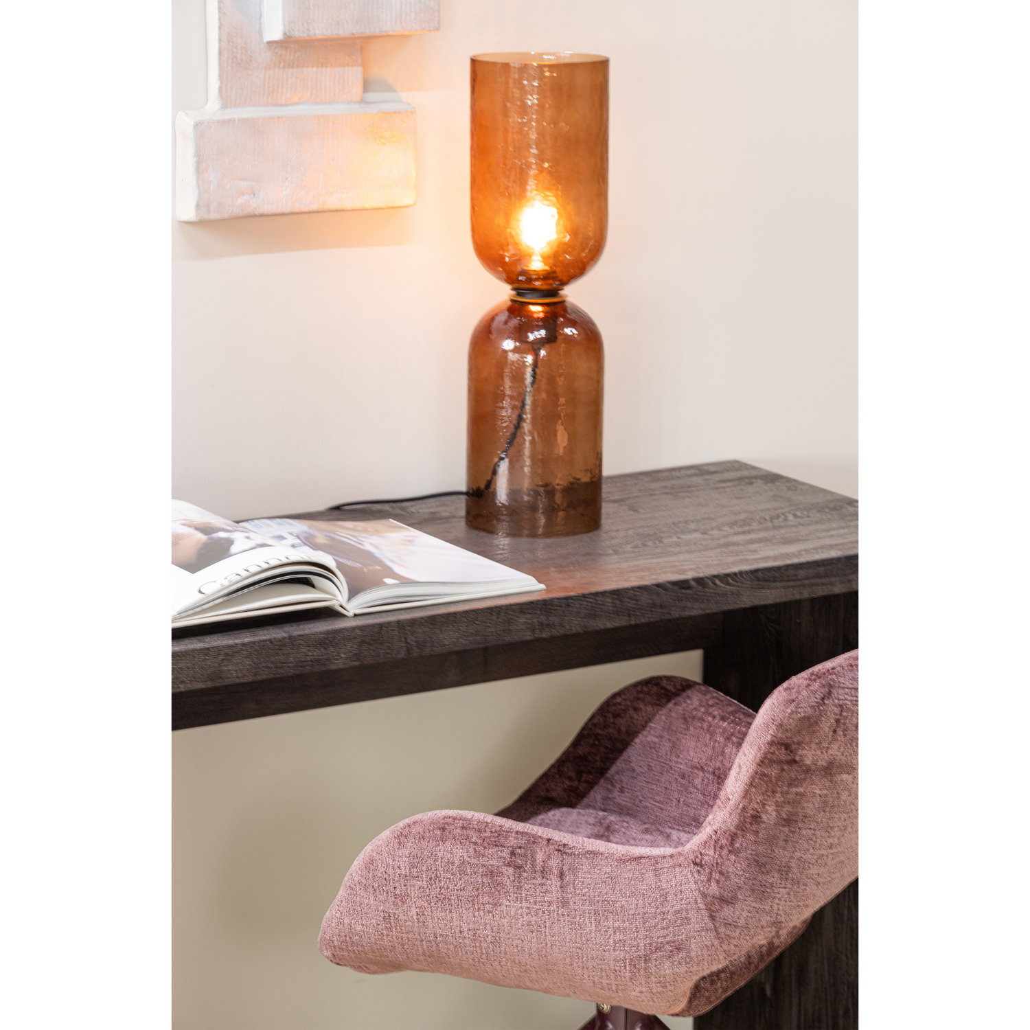 Tafellamp Gigi Gehamerd Glas 51 cm - Bruin - Afbeelding 7
