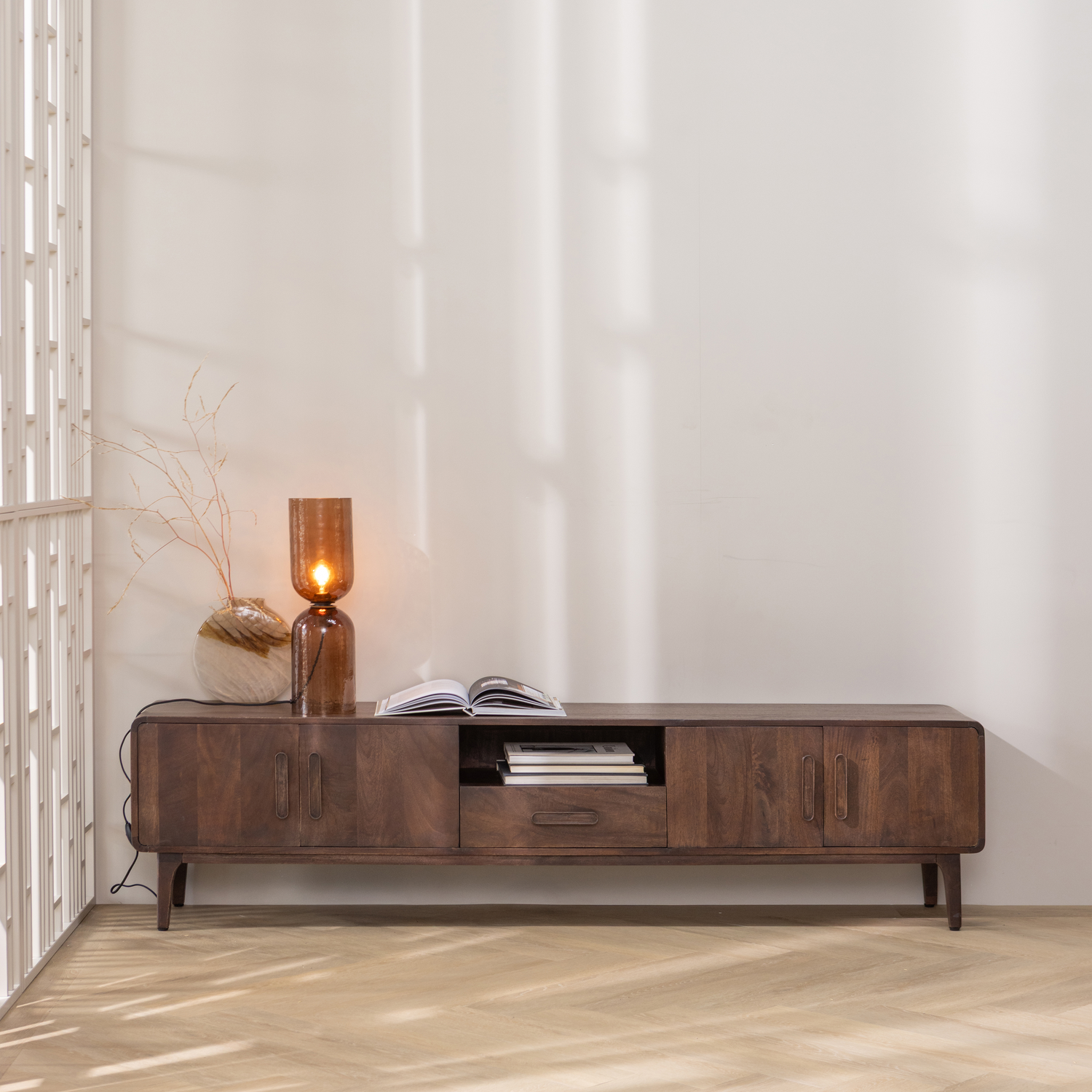 TV Meubel Liya 200 cm - Mangohout Donkerbruin - Afbeelding 2