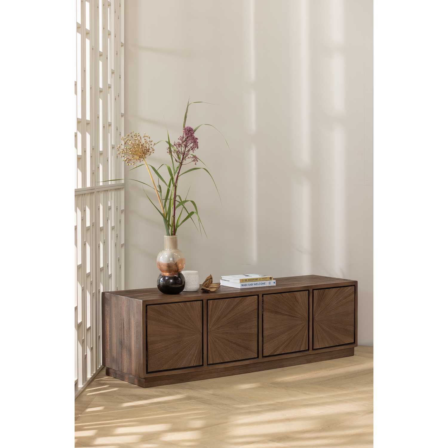 TV-meubel Sun Teakhout, 150cm - Bruin - Afbeelding 3