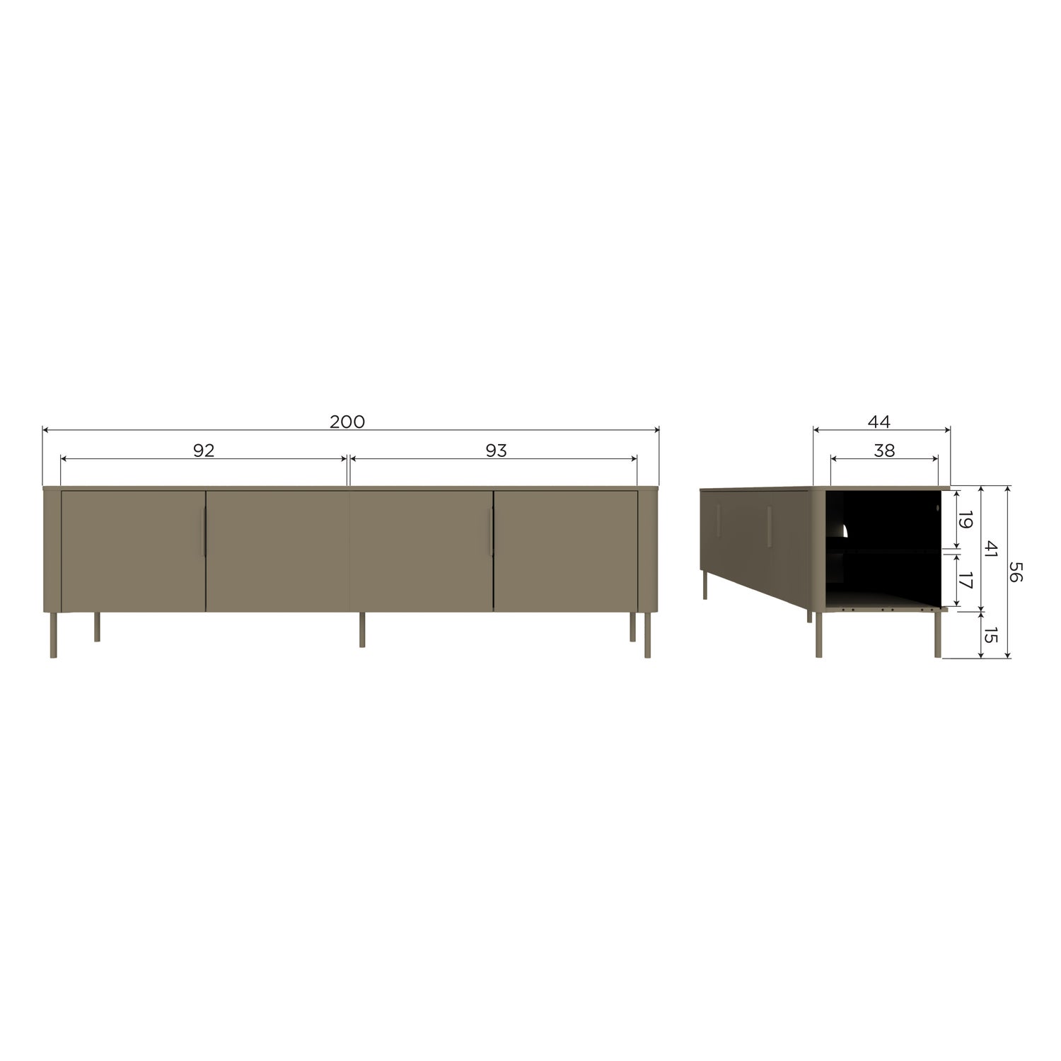 TV-meubel Gunnar Grenenhout, 154cm - Mat Zwart - Afbeelding 11