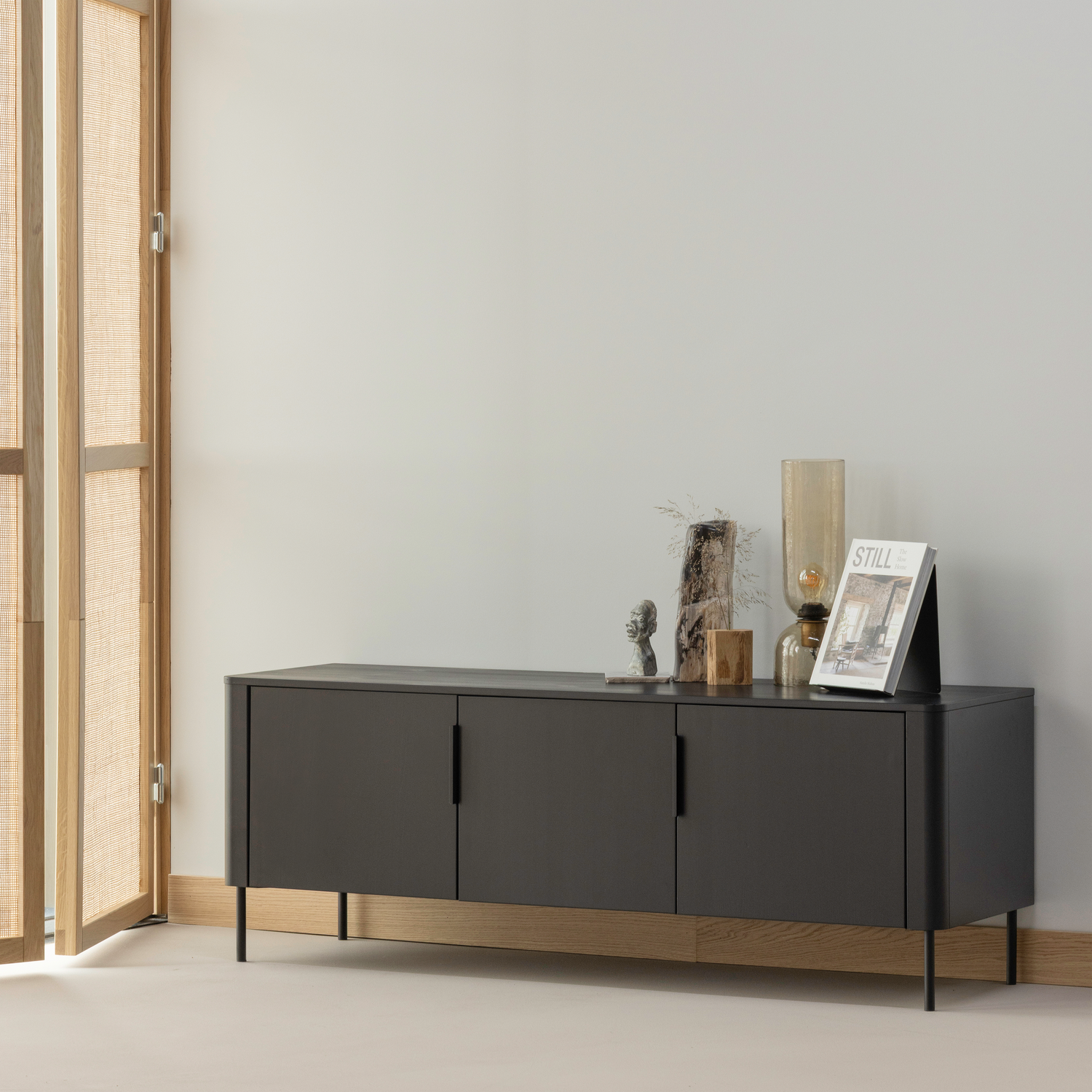 TV-meubel Gunnar Grenenhout, 154cm - Mat Zwart - Afbeelding 3