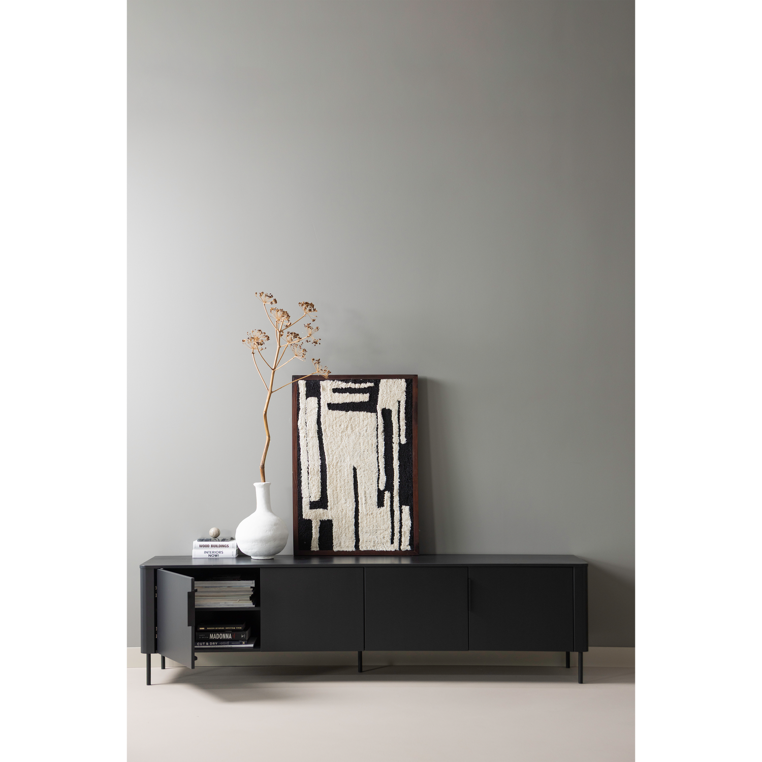 TV-meubel Gunnar Grenenhout, 200cm - Mat Zwart - Afbeelding 3