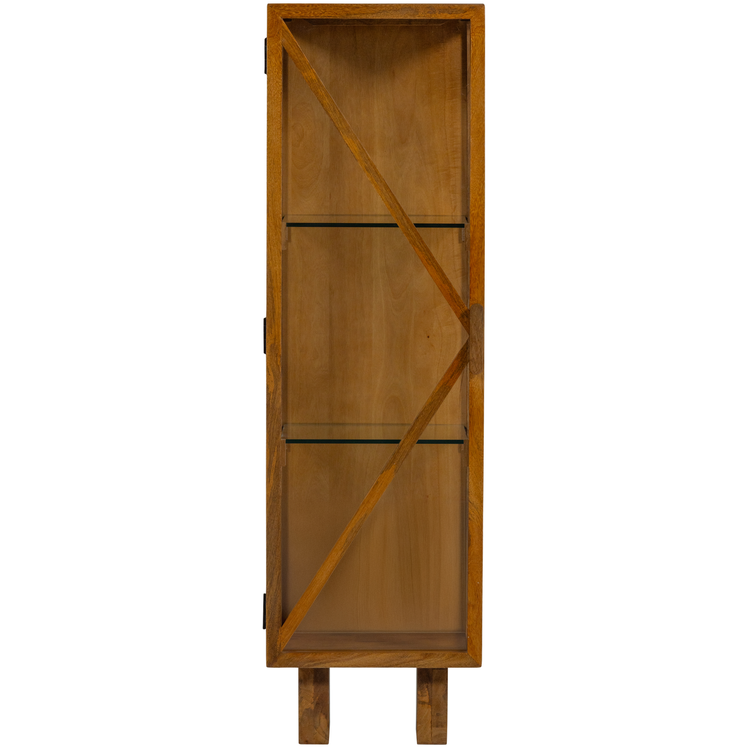 Vitrinekast Kella Mangohout en glas, 137 x 40cm - Naturel - Afbeelding 4