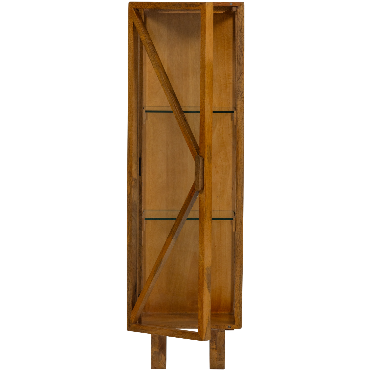 Vitrinekast Kella Mangohout en glas, 137 x 40cm - Naturel - Afbeelding 5