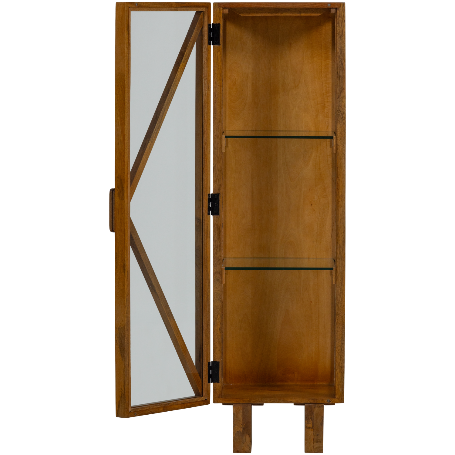 Vitrinekast Kella Mangohout en glas, 137 x 40cm - Naturel - Afbeelding 6