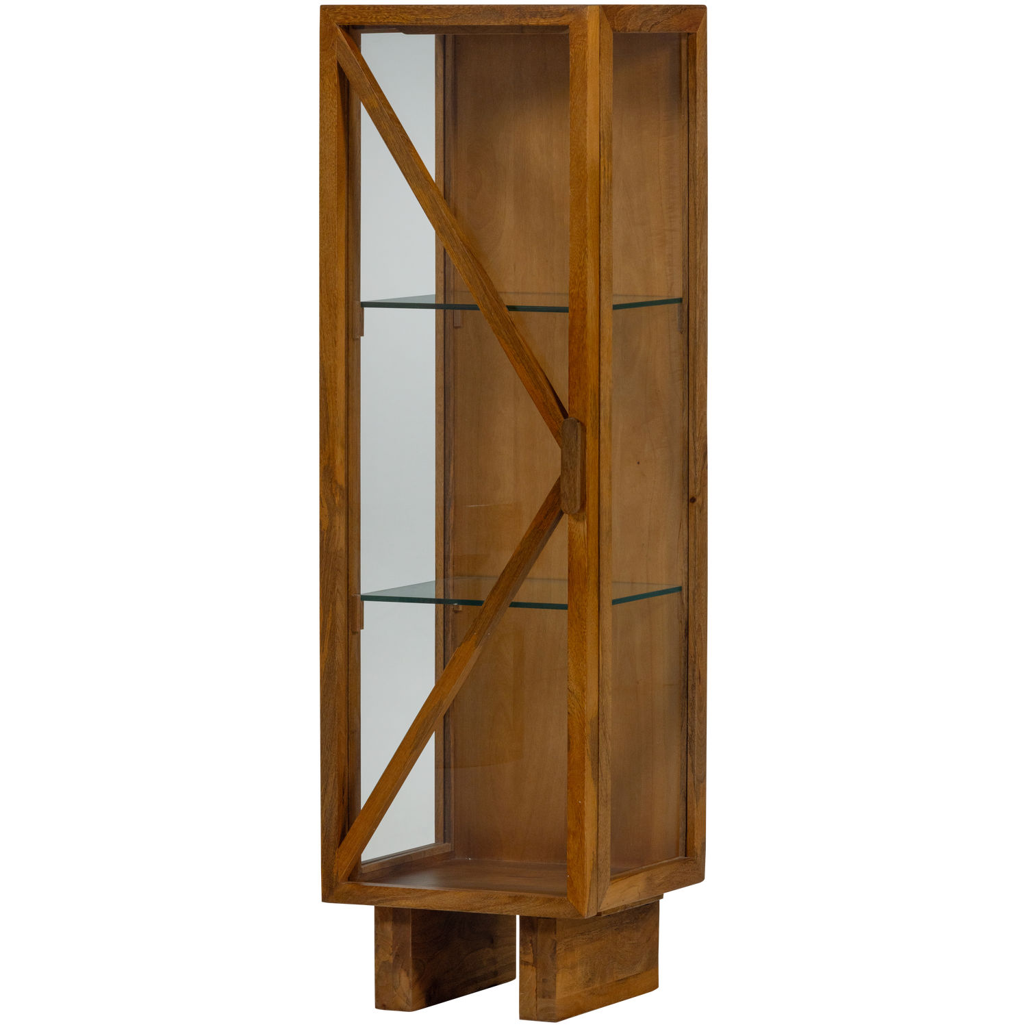 Vitrinekast Kella Mangohout en glas, 137 x 40cm - Naturel
