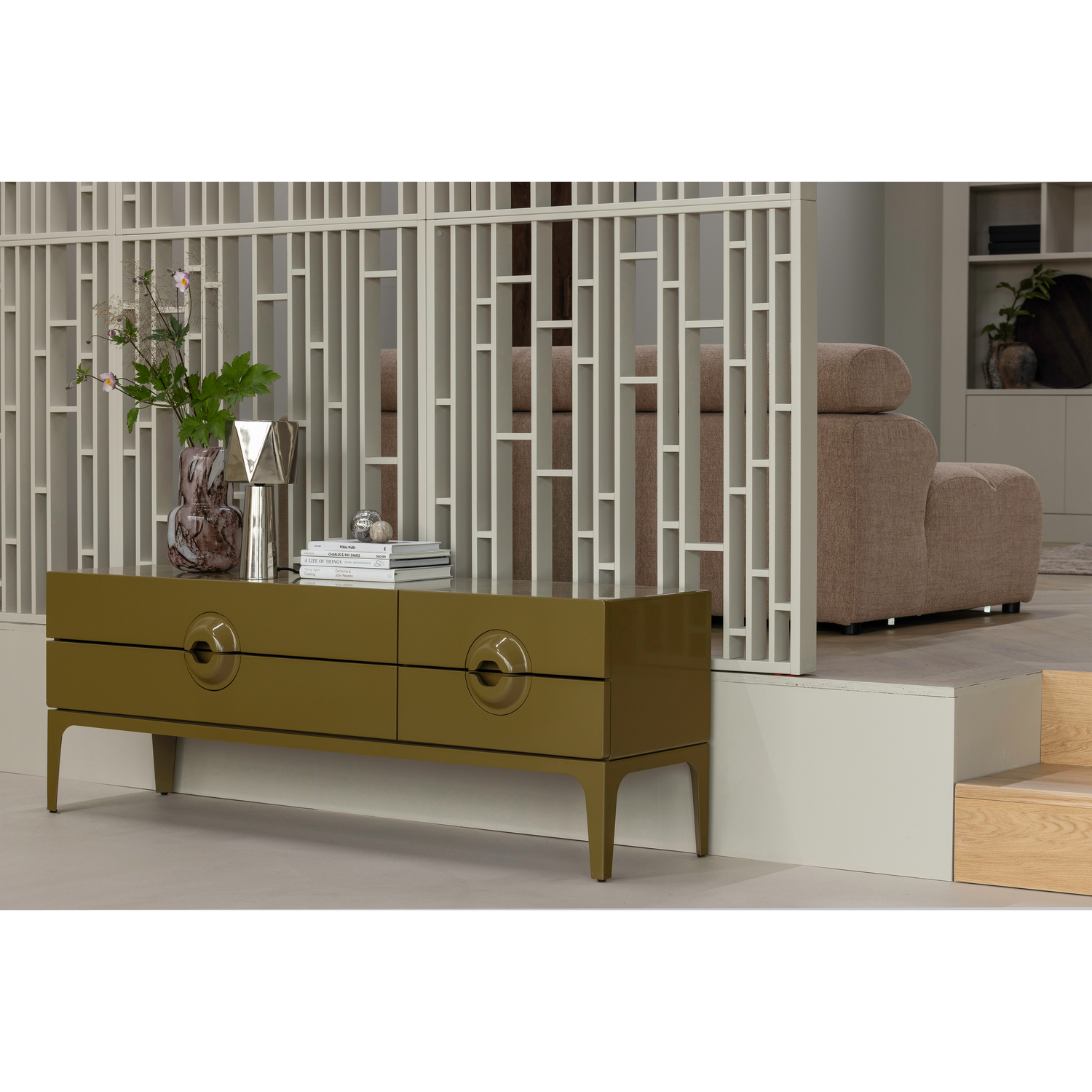 TV Meubel Merge Eucalyptushout 160 cm - Honinggeel - Afbeelding 3