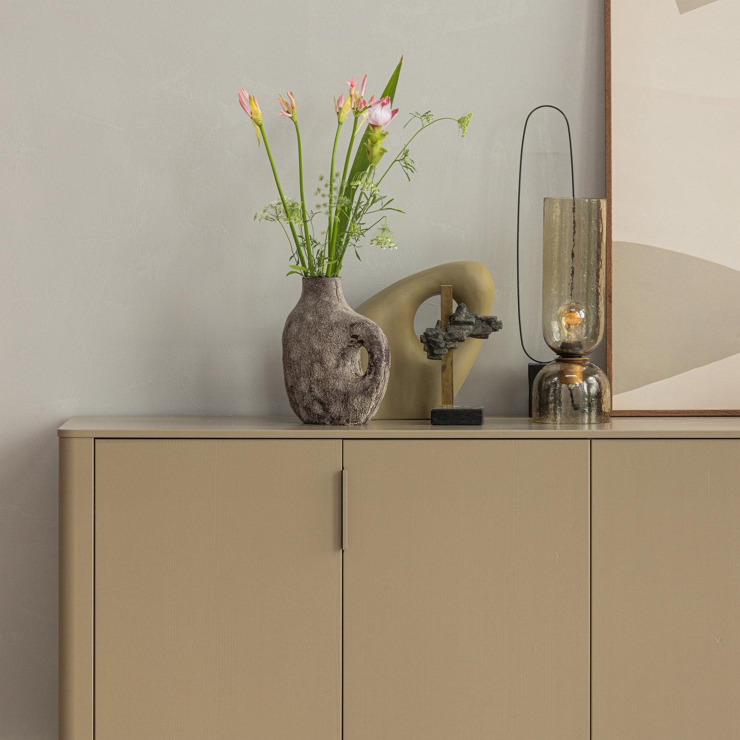 Tafellamp Gigi Gehamerd Glas 38 cm - Naturel - Afbeelding 3