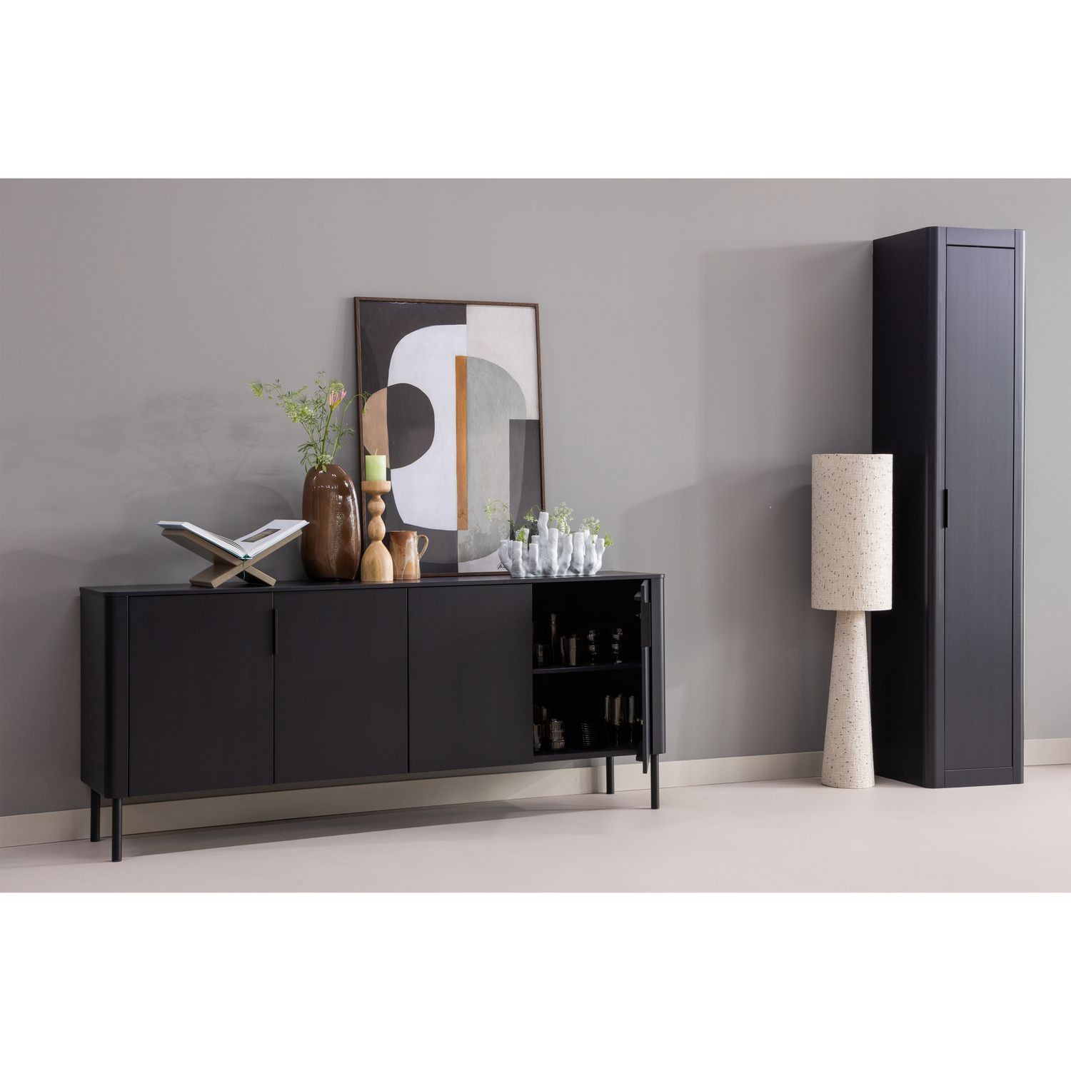 Dressoir Gunnar Grenenhout, 200cm - Mat Zwart - Afbeelding 10