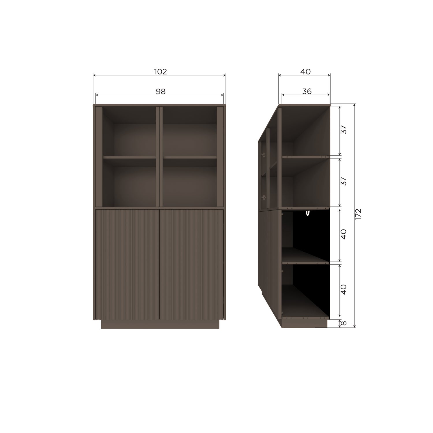 Vitrinekast Nova Grenenhout, 172 x 102cm, kleur Truffel Bruin - Afbeelding 10