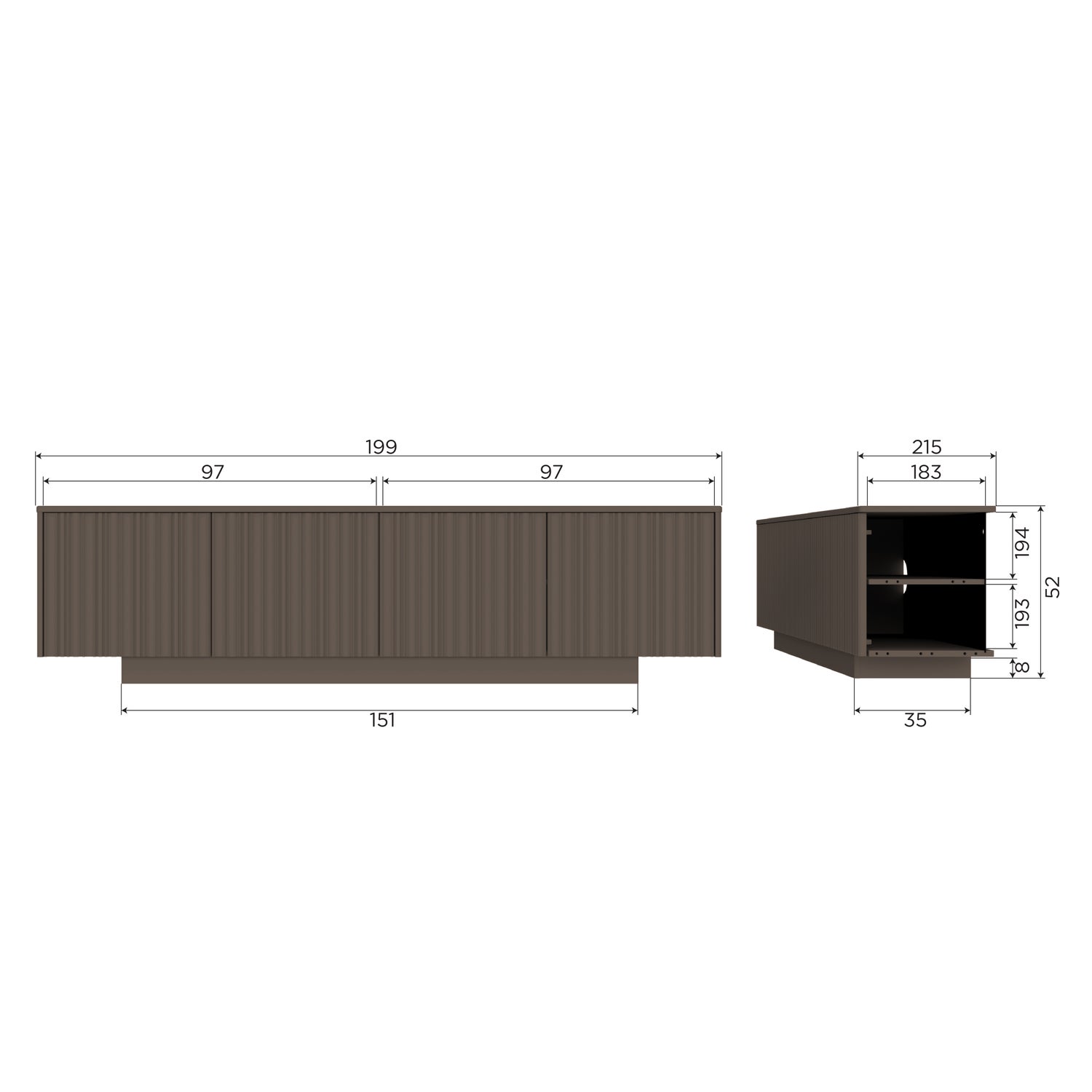 TV-meubel Nova Grenenhout, 200cm, kleur Truffel Bruin - Afbeelding 9
