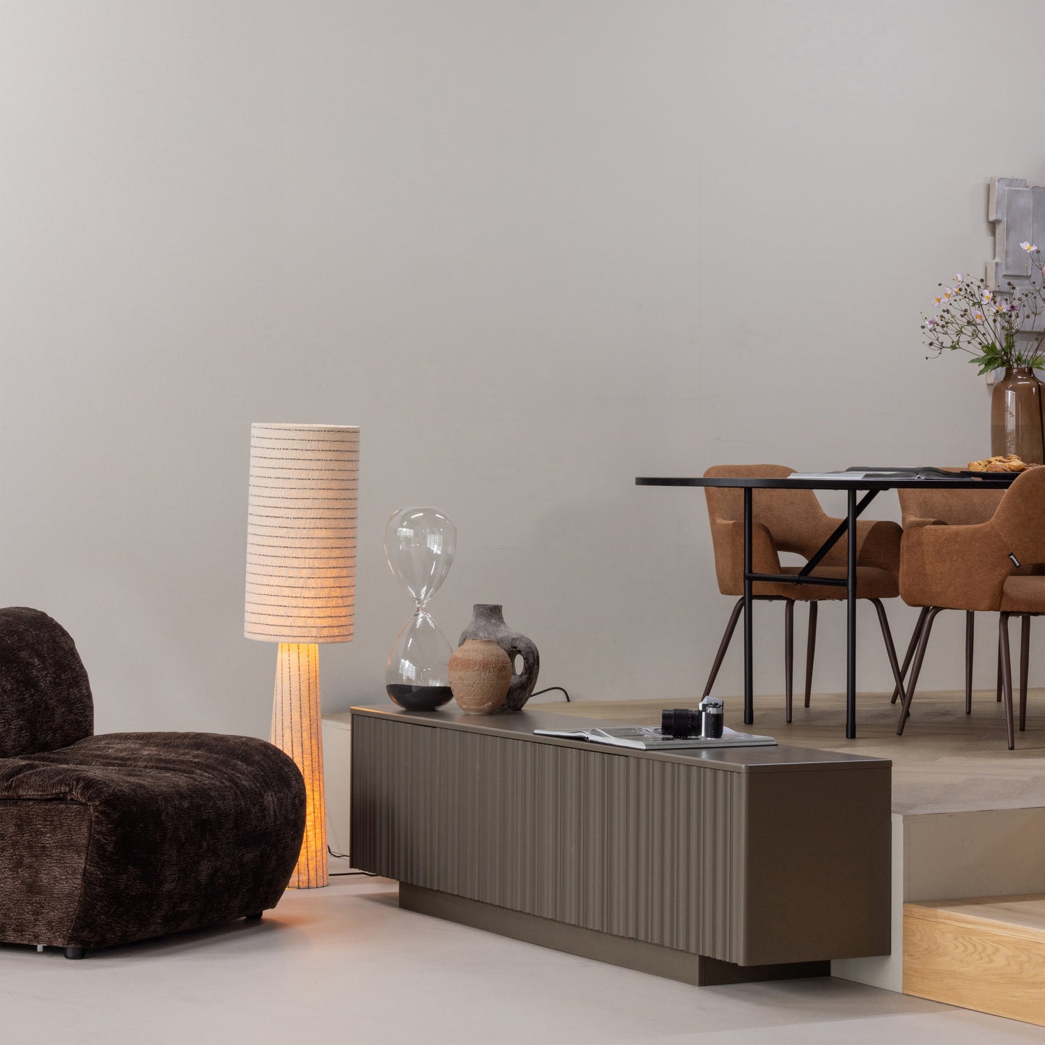 Vloerlamp Loft Bouclé met dessin, 130cm - Naturel/Strepen - Afbeelding 3