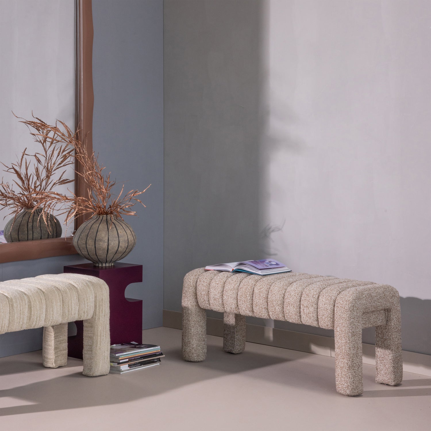 Bankje Frex Bouclé, 110cm - Bruin - Afbeelding 3