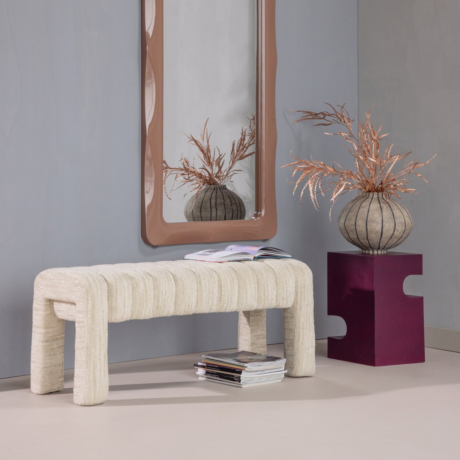 Bankje Frex Bouclé, 110cm - Naturel - Afbeelding 2