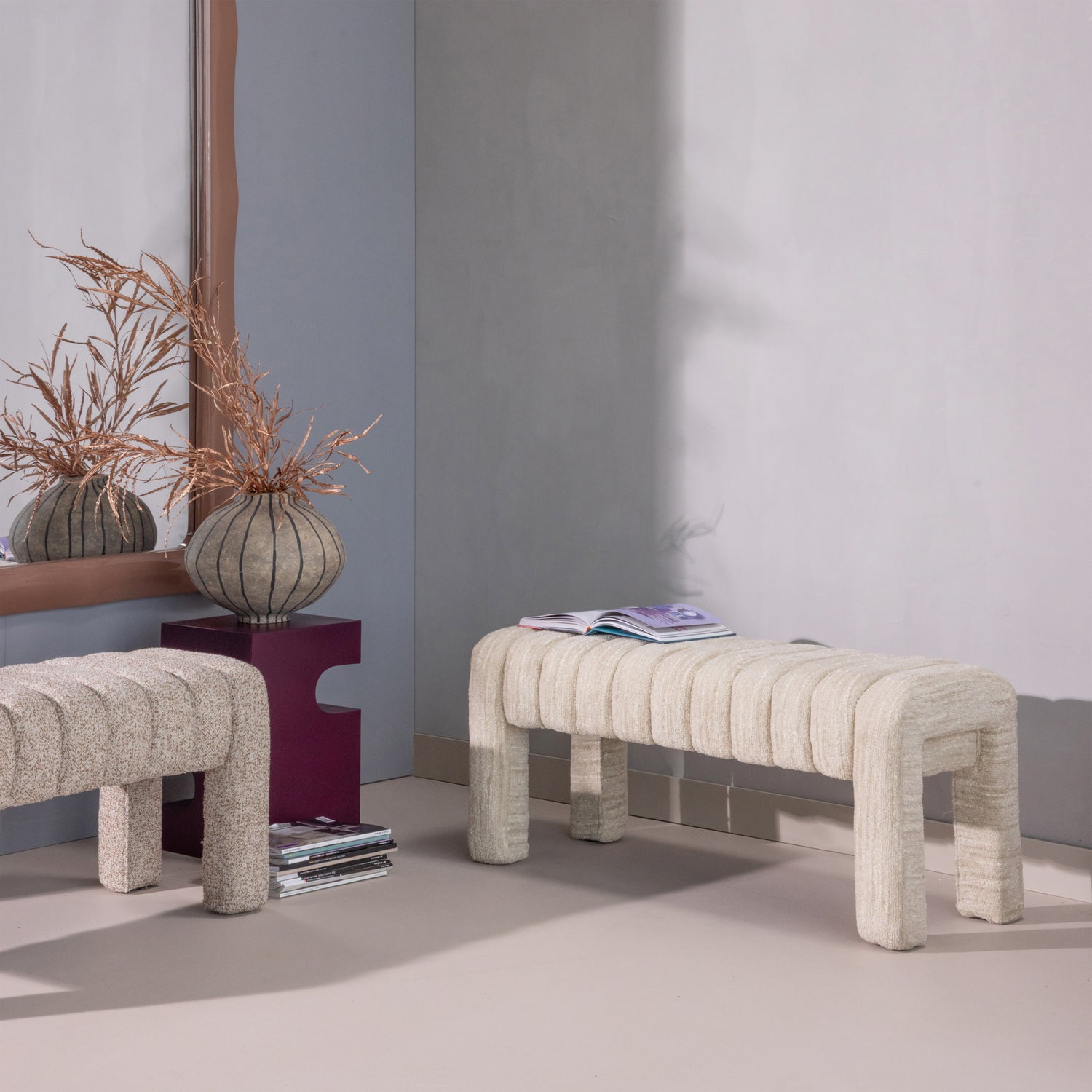 Bankje Frex Bouclé, 110cm - Naturel - Afbeelding 3
