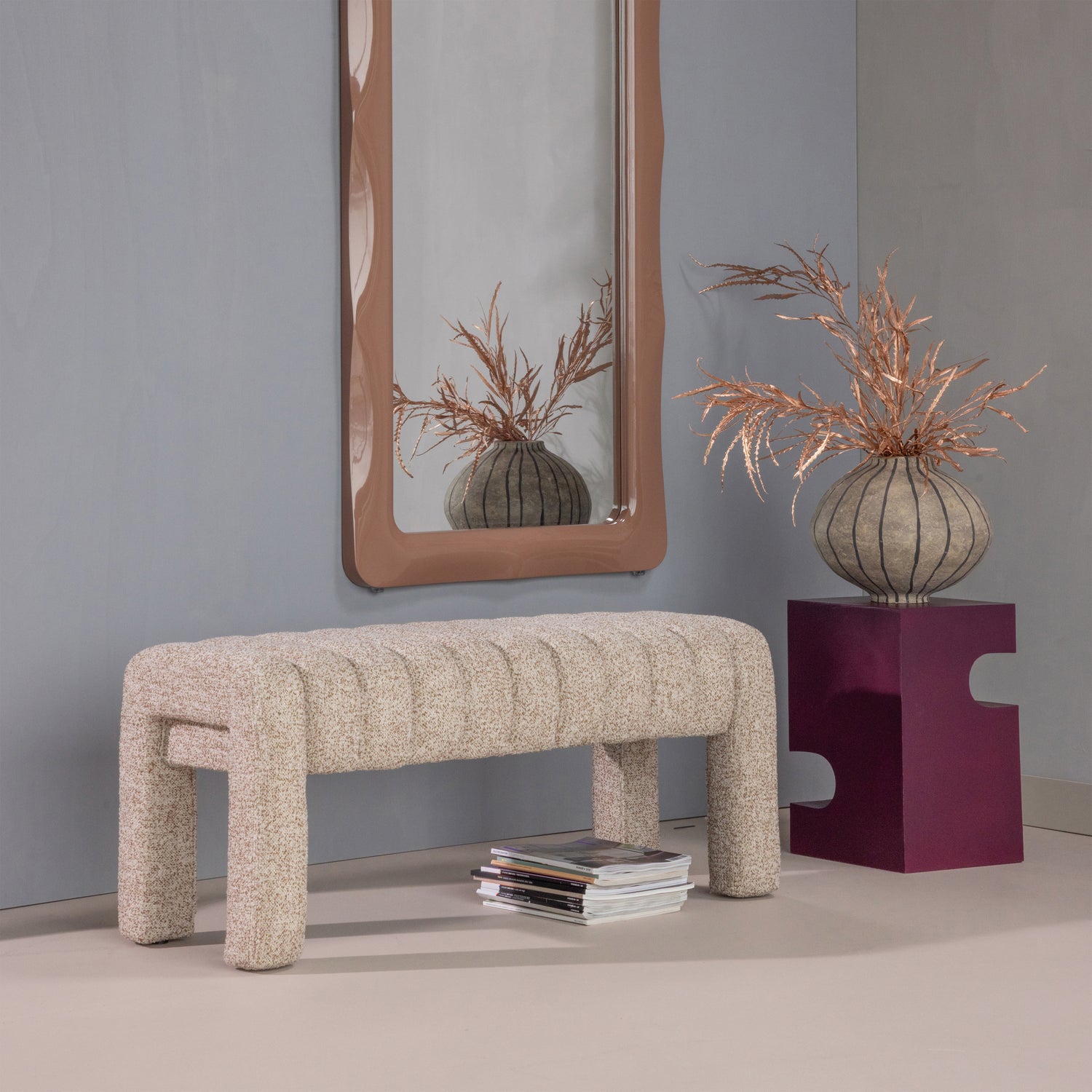 Bankje Frex Bouclé, 110cm - Bruin - Afbeelding 2