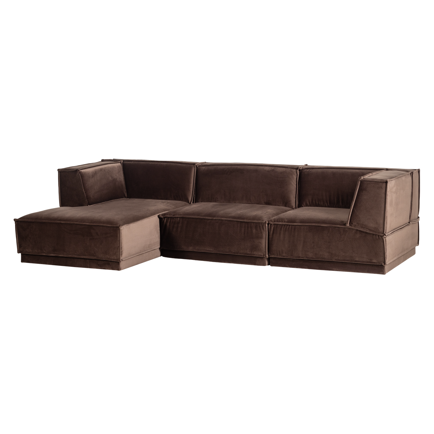 Loungebank Manu 286cm, Velvet, kleur Bruin (Links)