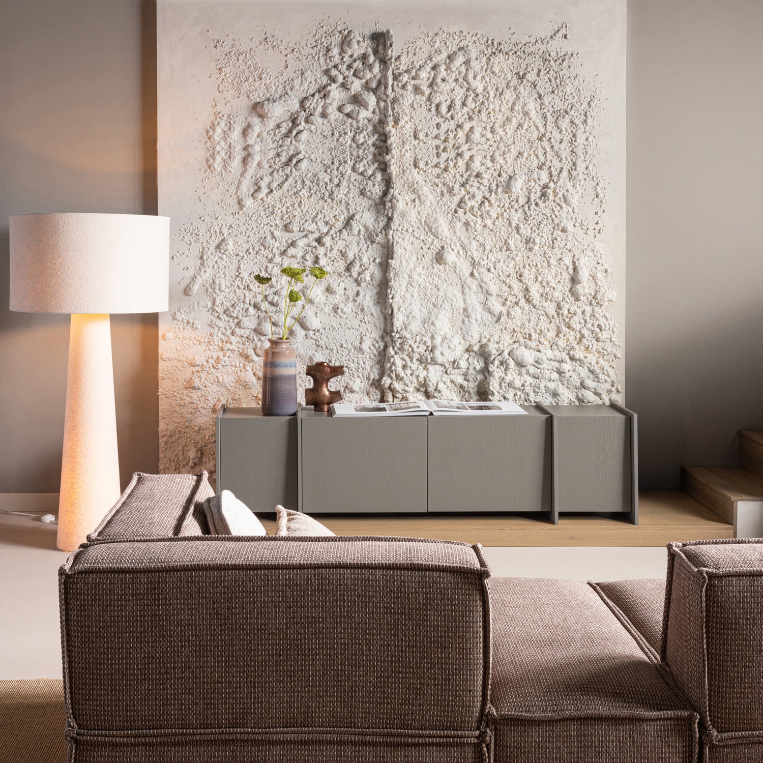 TV Meubel Brock Essen Fineer 200 cm - Warmgrijs - Afbeelding 2