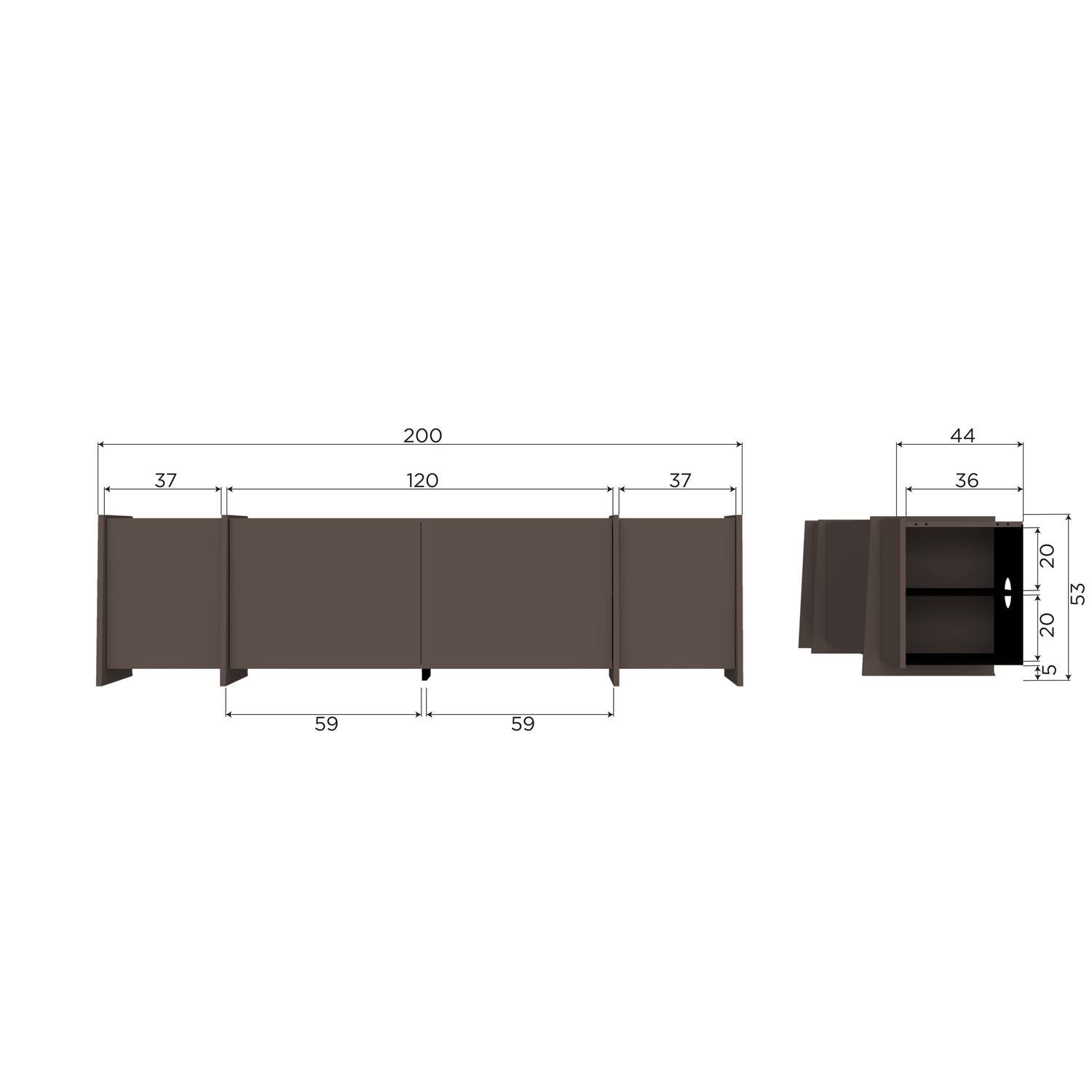 TV Meubel Brock Essen Fineer 200 cm - Middenbruin - Afbeelding 9