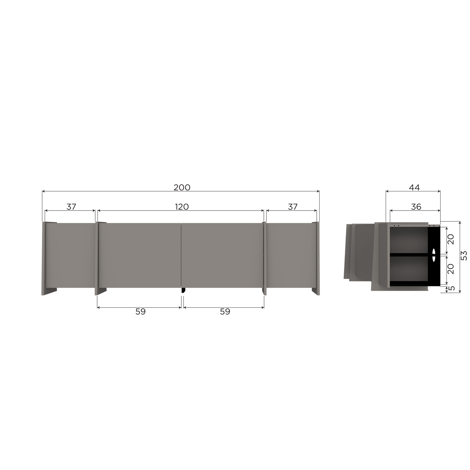 TV Meubel Brock Essen Fineer 200 cm - Warmgrijs - Afbeelding 9
