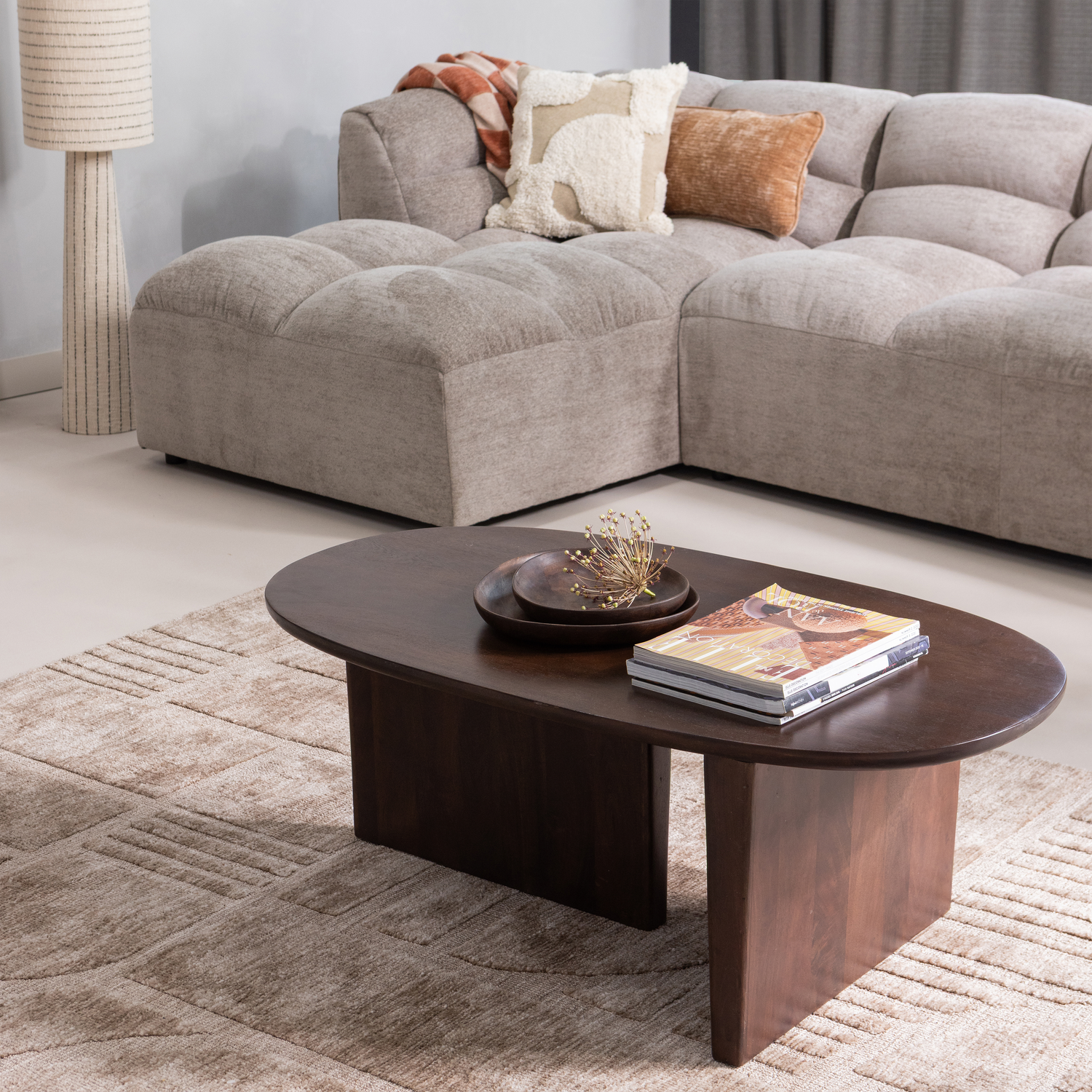 Ovale Salontafel Seam Mangohout, 110 x 60cm, kleur Walnoot - Afbeelding 3