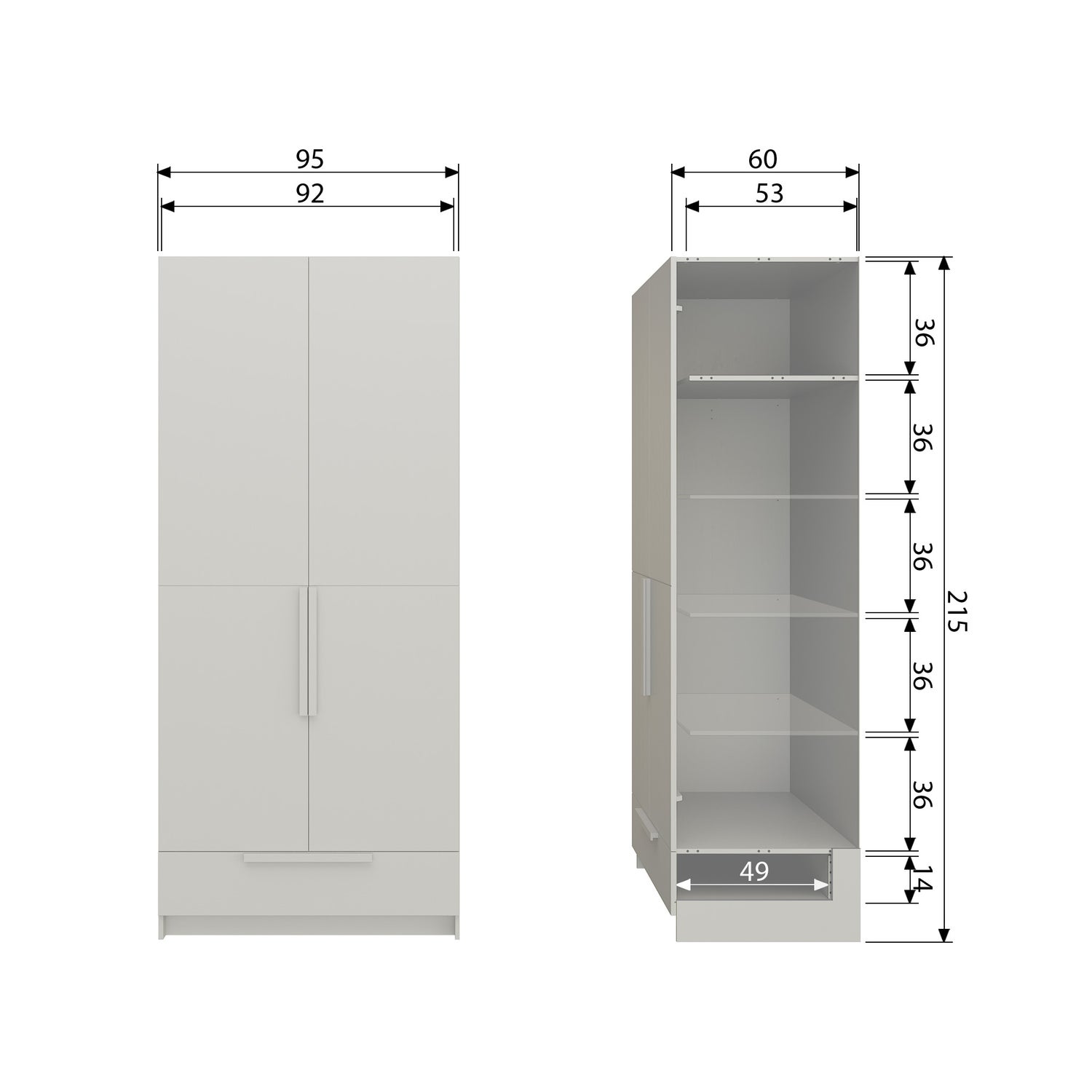 Kledingkast Pure Grenenhout 2-deurs kleur Dust - Afbeelding 7