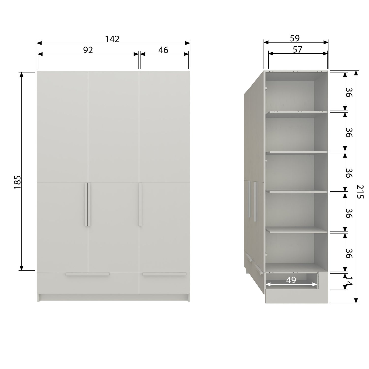 Kledingkast Pure Grenenhout 3-deurs kleur Dust - Afbeelding 9