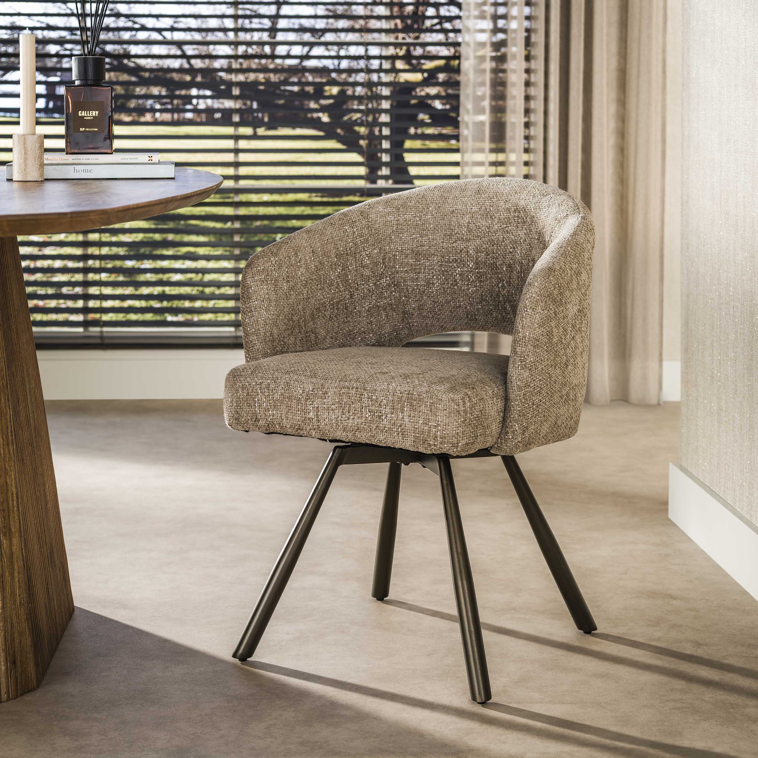 Draaibare Eetkamerstoel Salon Cross Cargo stof, kleur Zand/Bruin