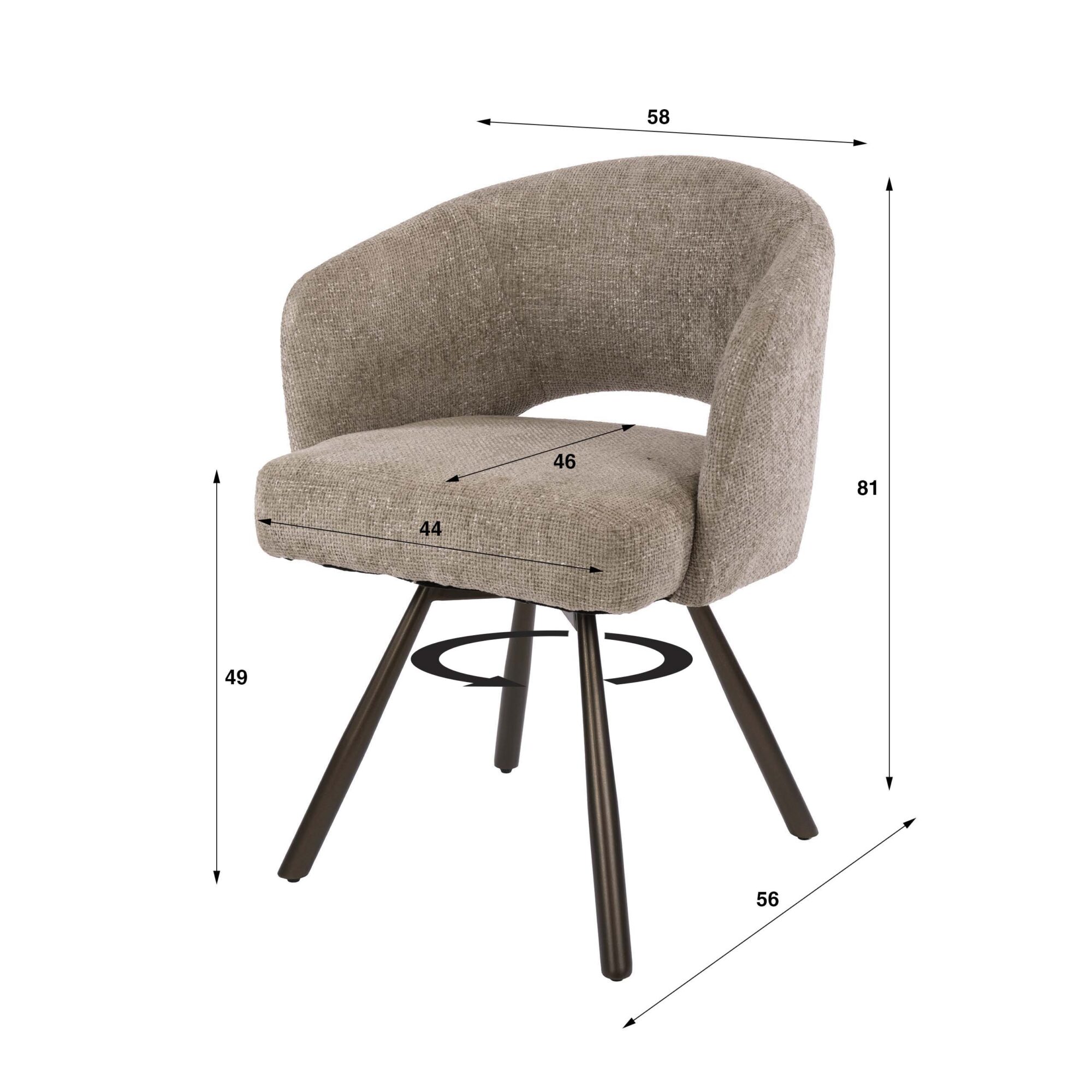 Draaibare Eetkamerstoel Salon Cross Cargo stof, kleur Zand/Bruin - Afbeelding 9