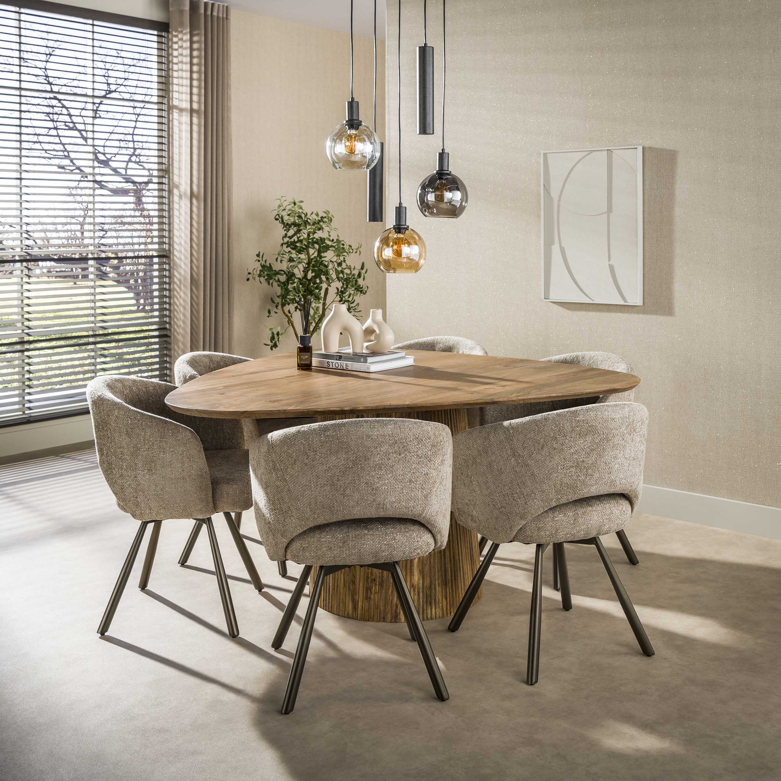 Draaibare Eetkamerstoel Salon Cross Cargo stof, kleur Zand/Bruin - Afbeelding 3