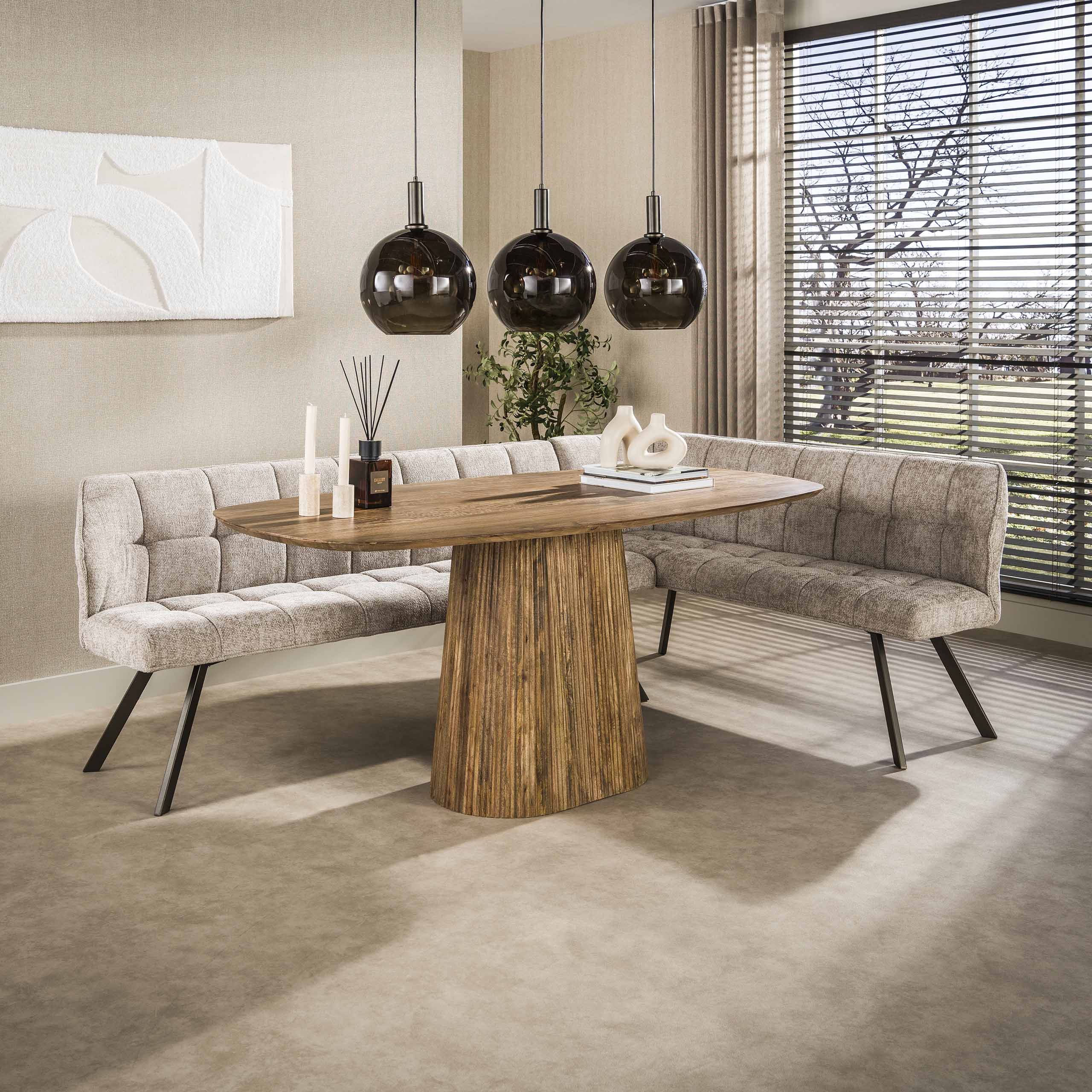 Eetkamerbank Raster Hoven stof, kleur Zand/Bruin (rechts) - Afbeelding 2