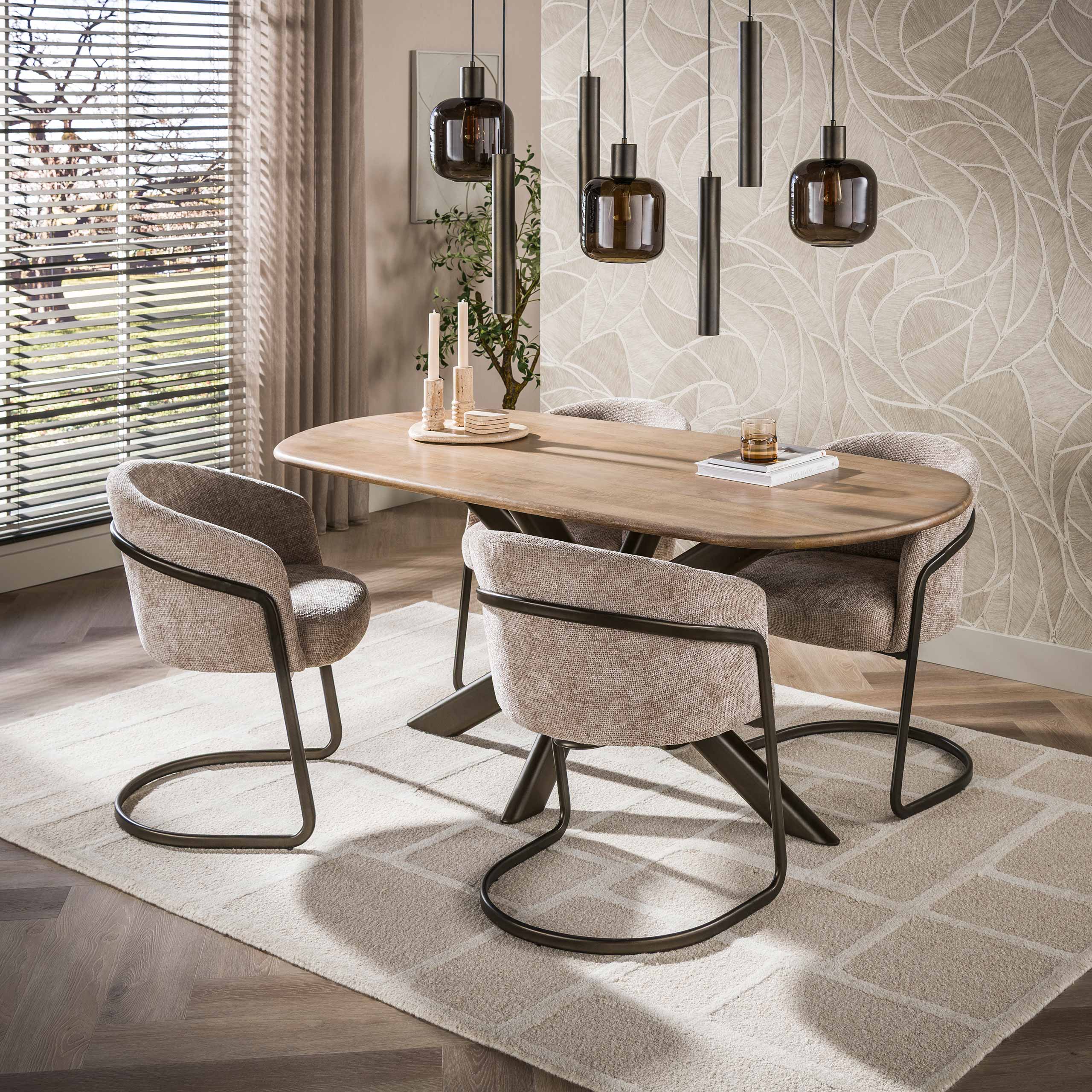 Eettafel Cliff ovale buis 180 cm - Massief mango zand - Afbeelding 3