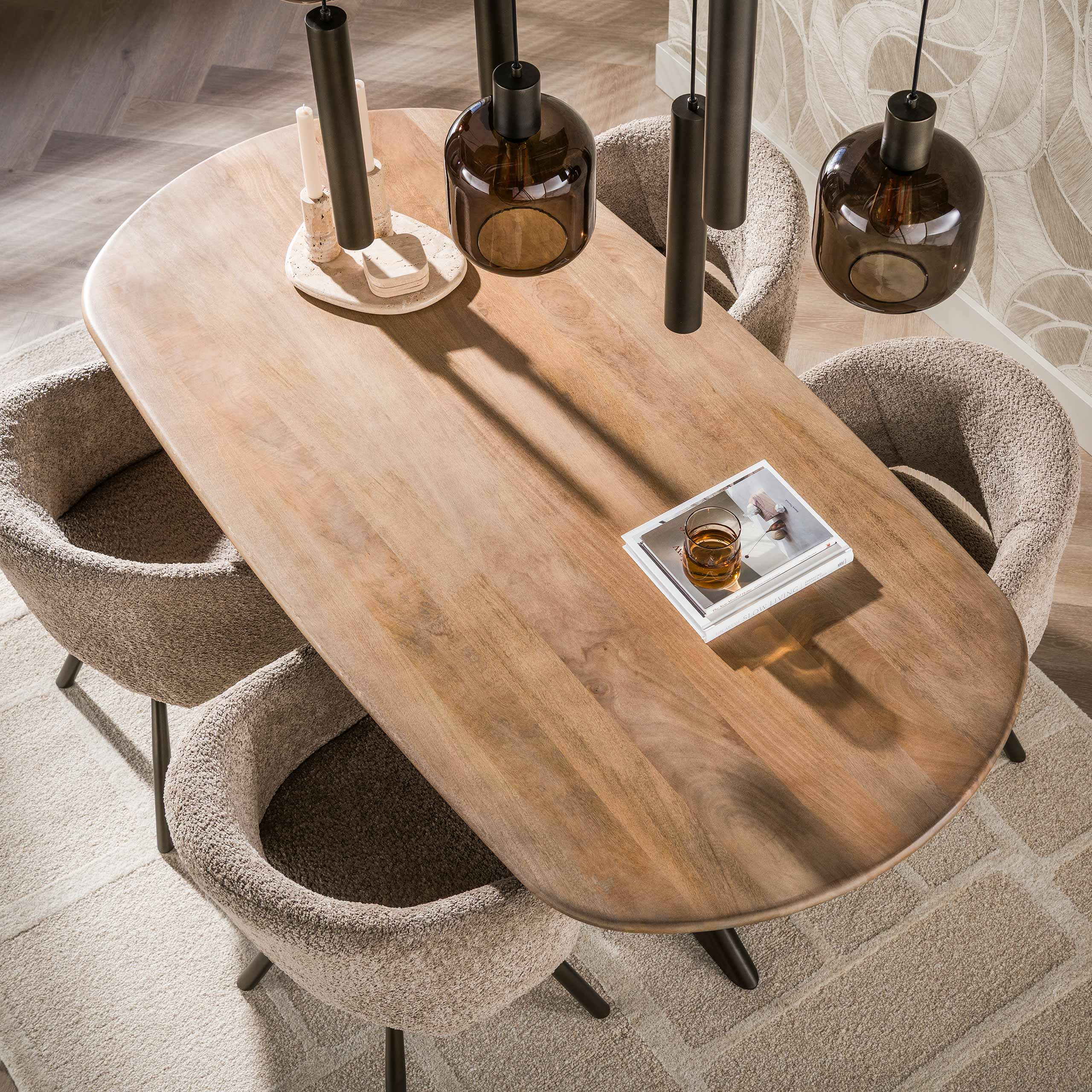 Eettafel Cliff ovale buis 180 cm - Massief mango zand - Afbeelding 4