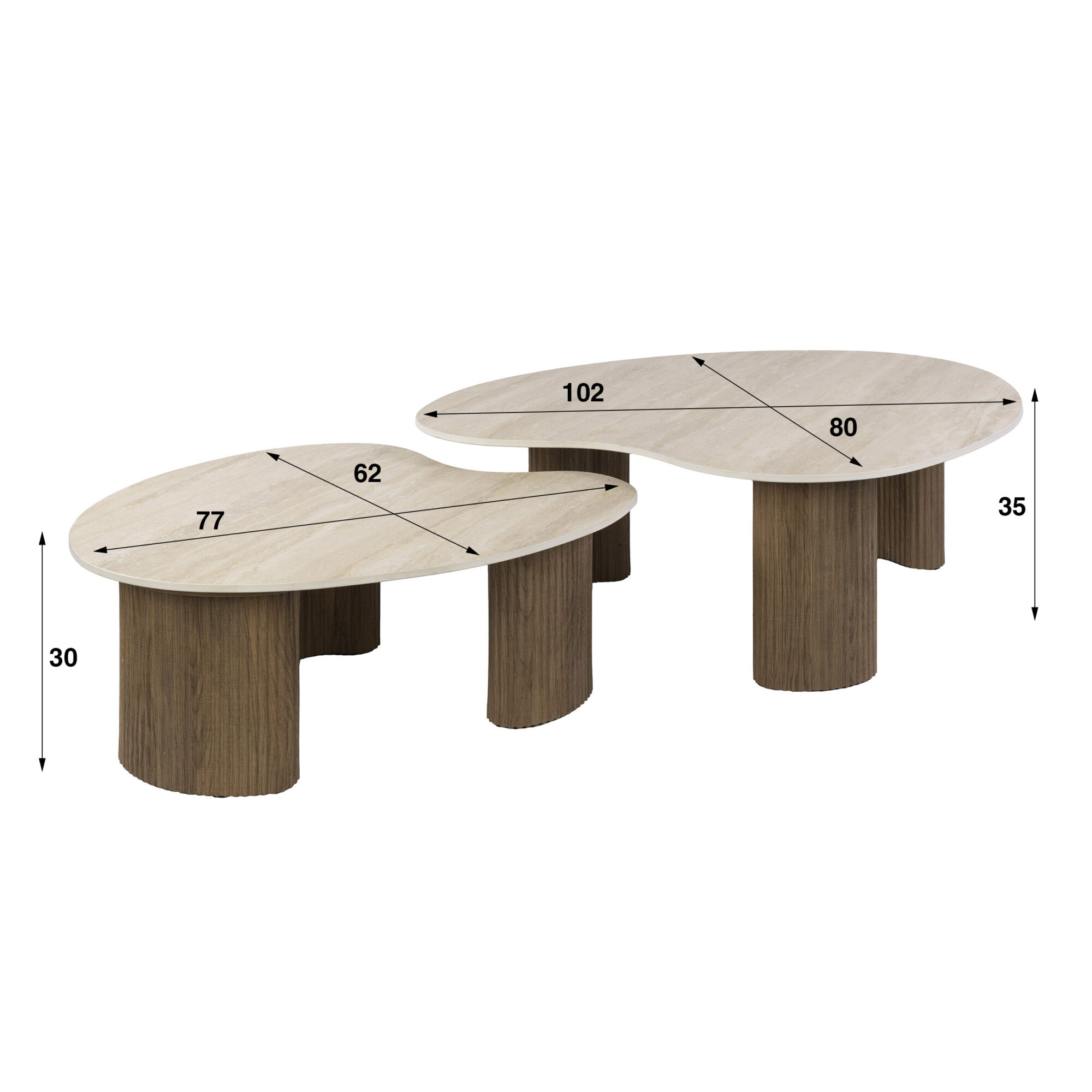Organische Salontafel Cerano Keramiek in Travertinlook, Set van 2 stuks - Afbeelding 7