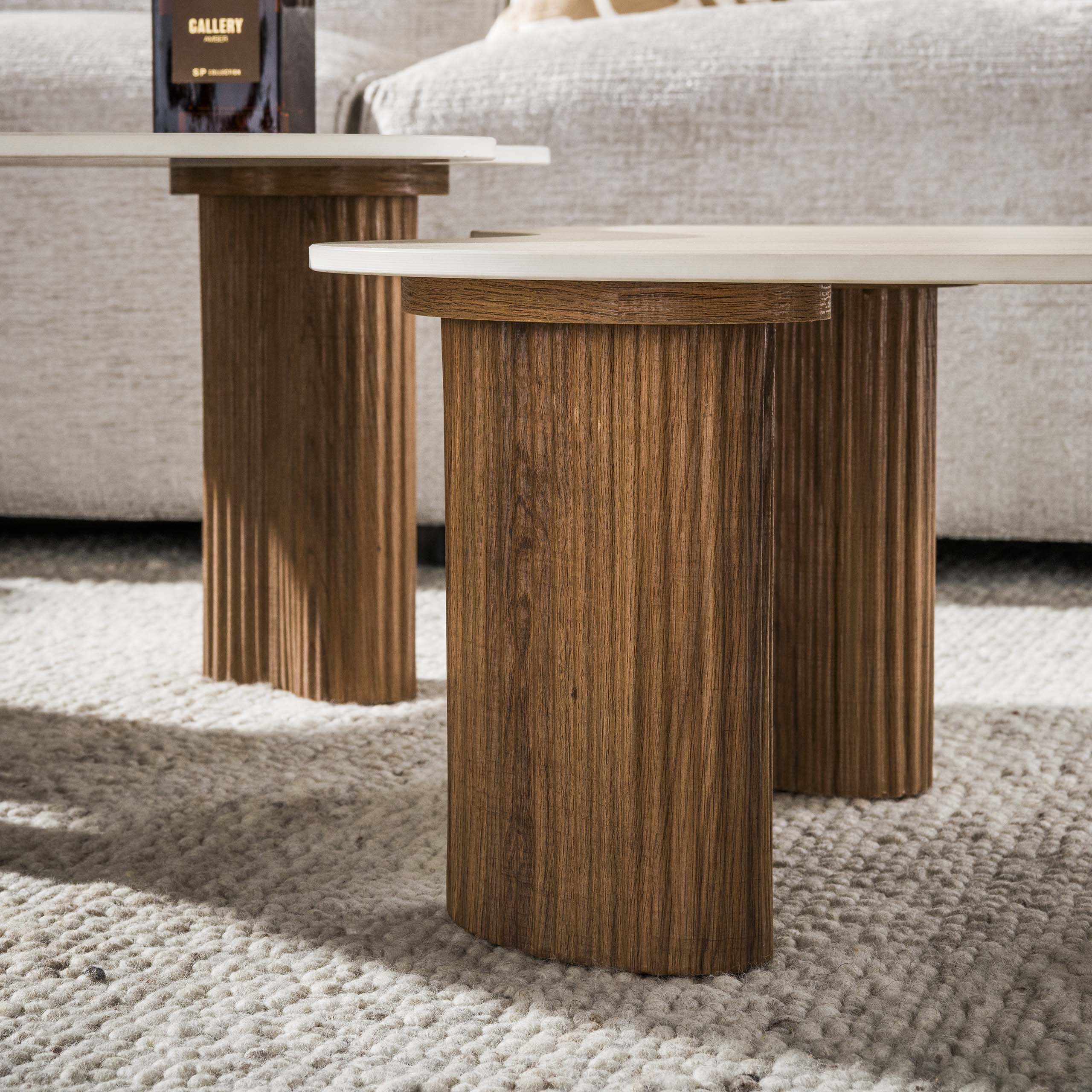 Organische Salontafel Cerano Keramiek in Travertinlook, Set van 2 stuks - Afbeelding 5