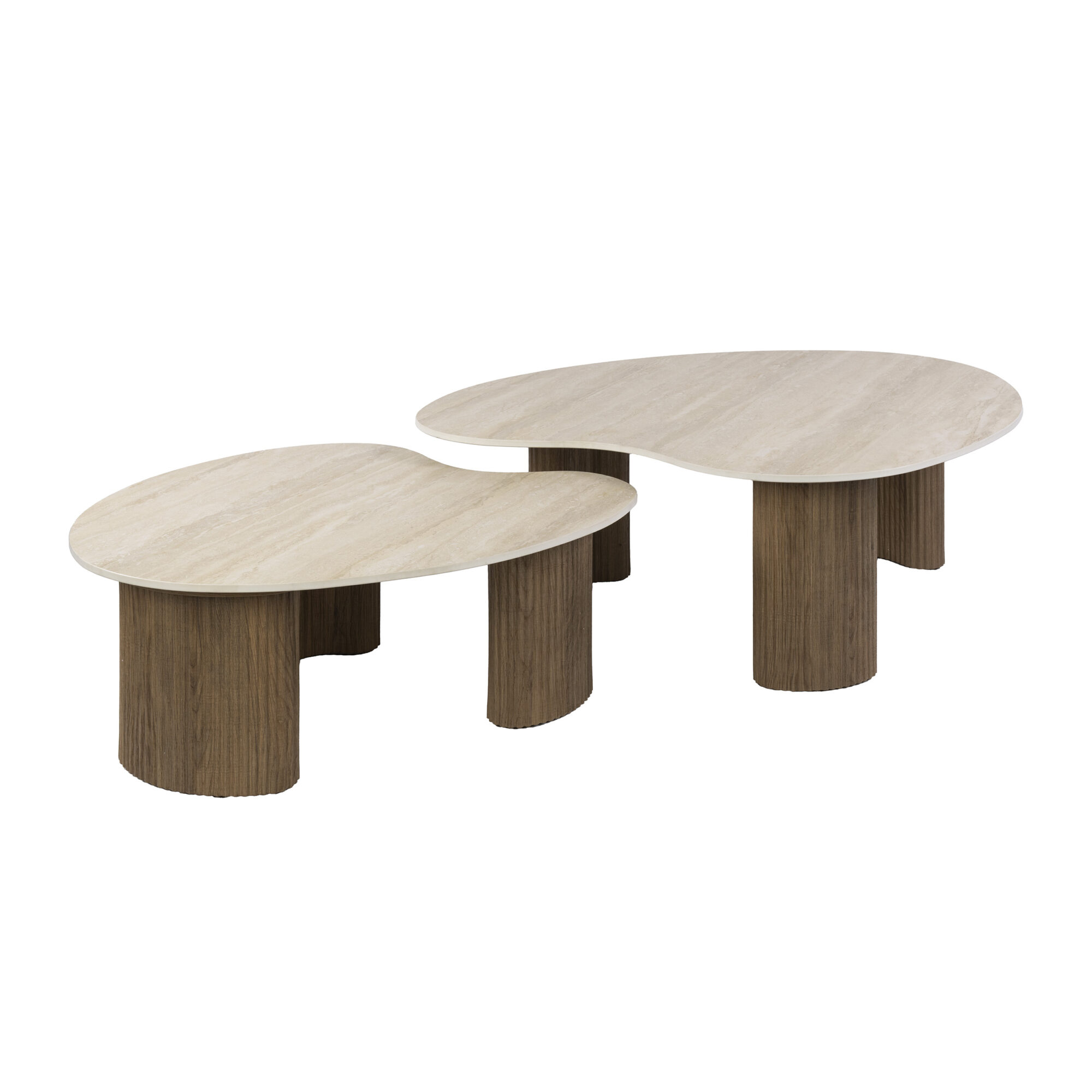Organische Salontafel Cerano Keramiek in Travertinlook, Set van 2 stuks - Afbeelding 6