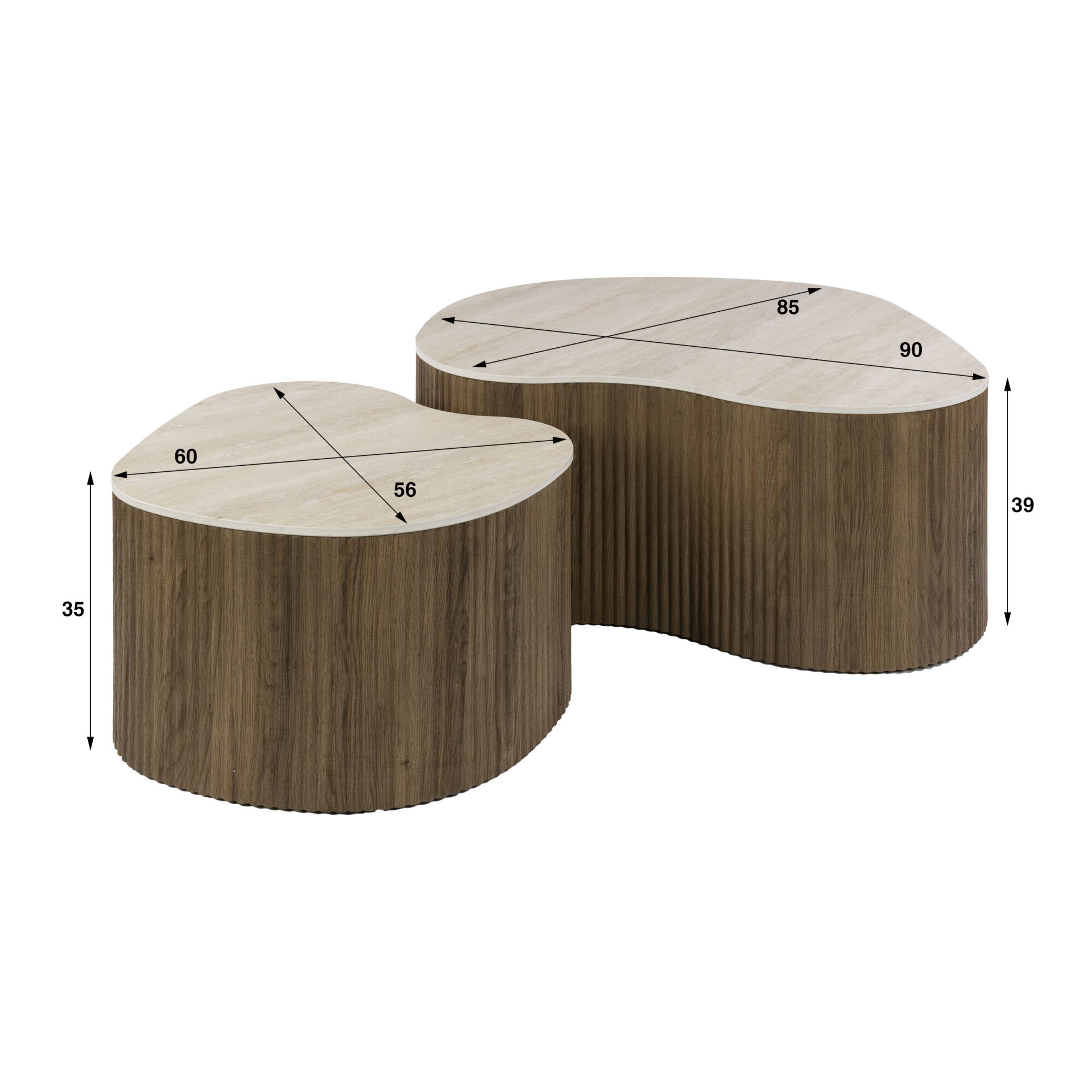 Organische Salontafel Cerano Medio Keramiek in Travertin-look, Set van 2 stuks - Afbeelding 5