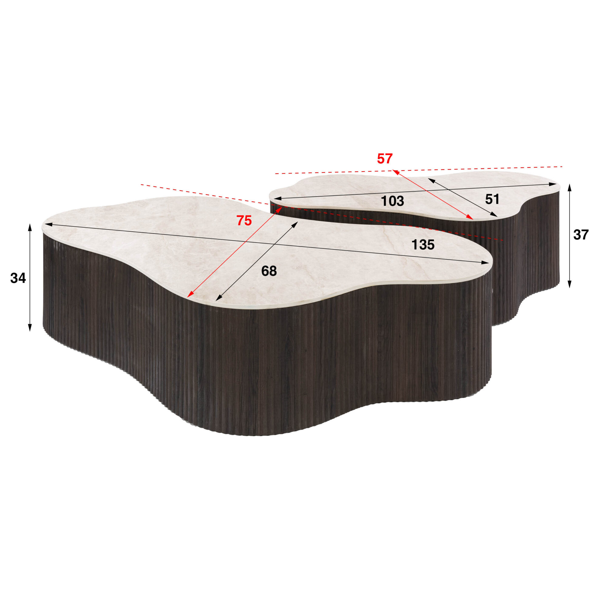 Organische Salontafel Cerano Grande Keramiek in Taj Mahal-look, Set van 2 stuks - Afbeelding 5