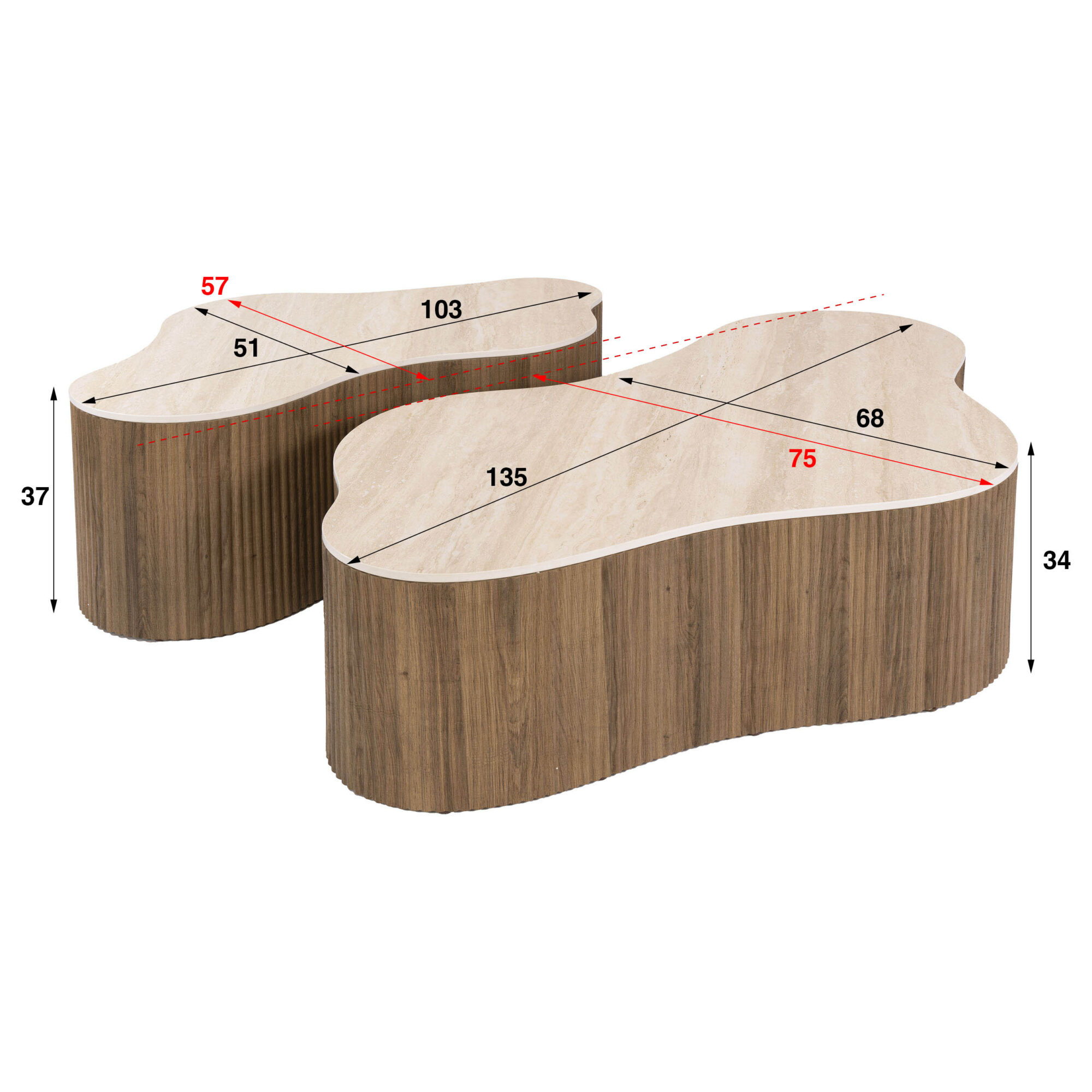Organische Salontafel Cerano Grande Keramiek in Travertin-look, Set van 2 stuks - Afbeelding 5