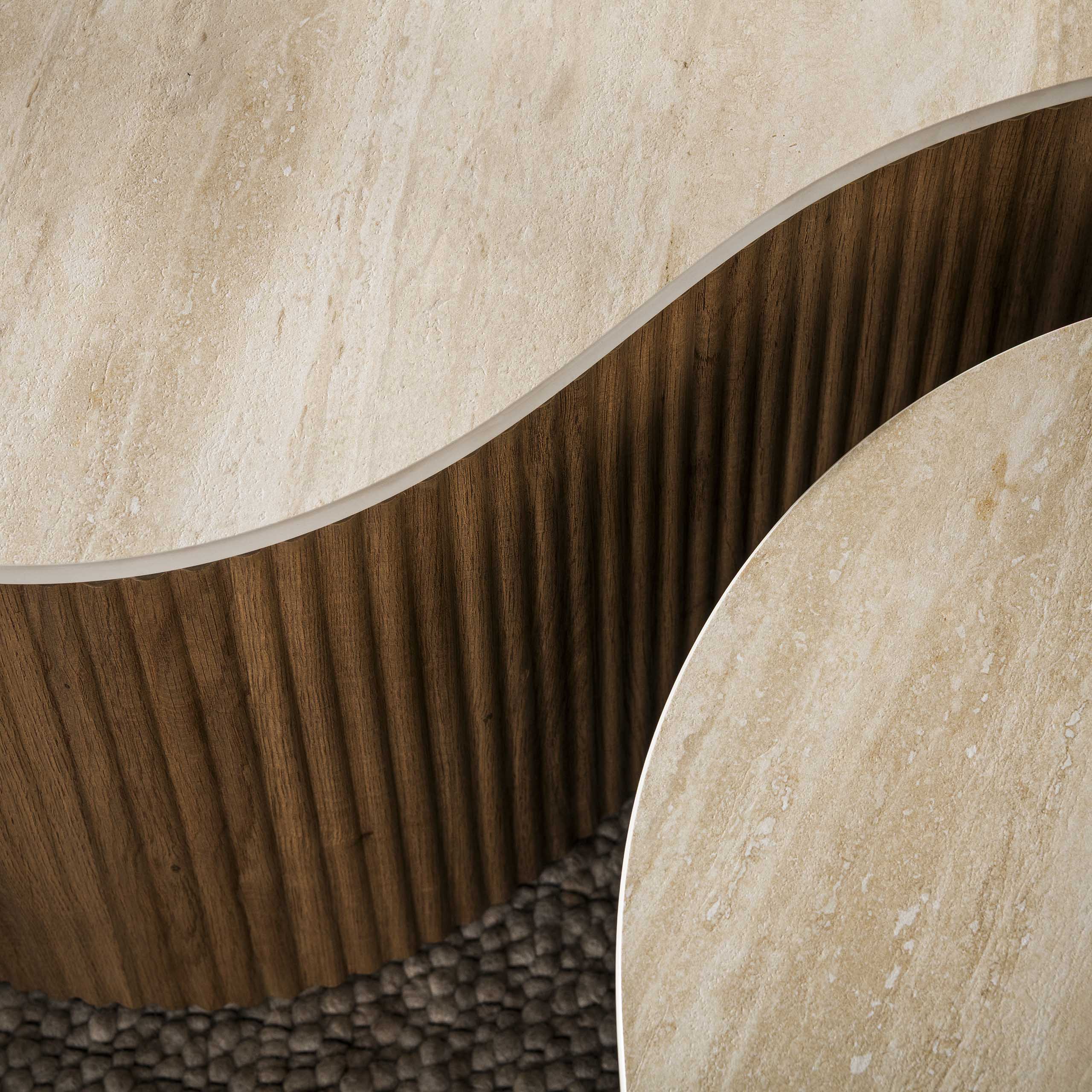 Organische Salontafel Cerano Grande Keramiek in Travertin-look, Set van 2 stuks - Afbeelding 3