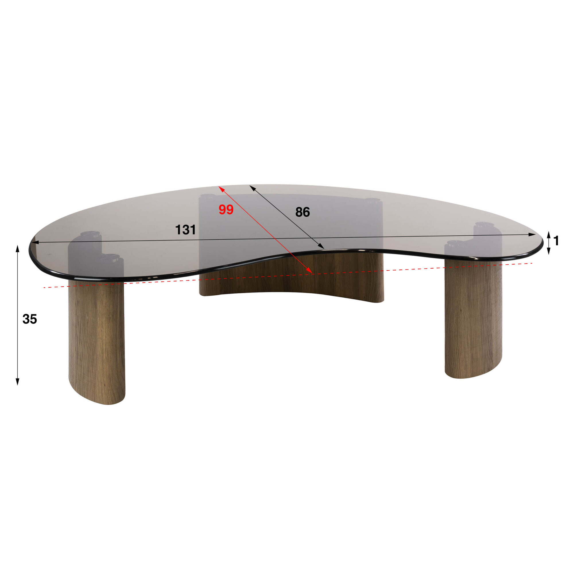 Organische Salontafel Tinto Brons glas, 131 x 86cm - Afbeelding 5