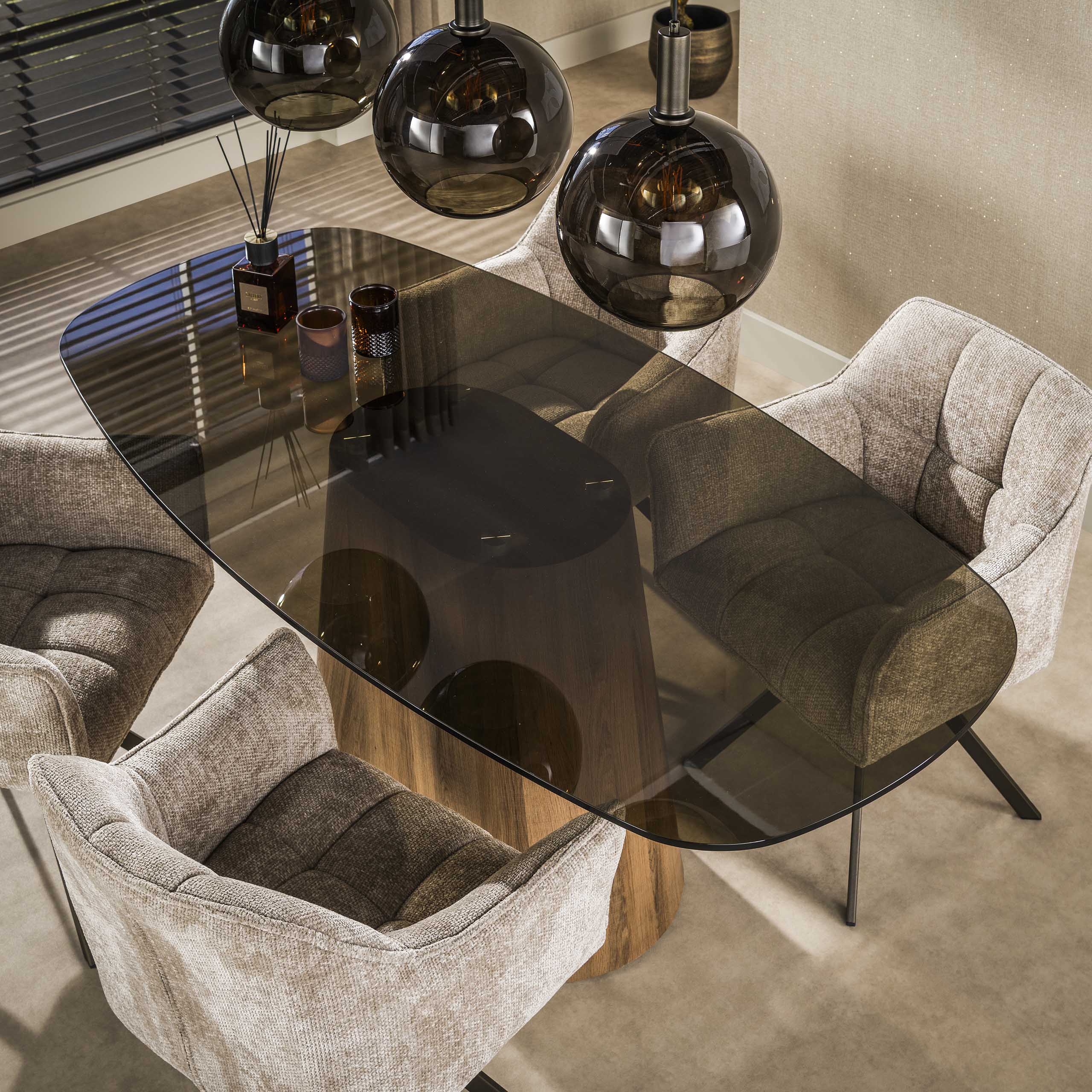 Deens Ovale Eettafel Tinto Brons glas, 180 x 90cm - Afbeelding 2