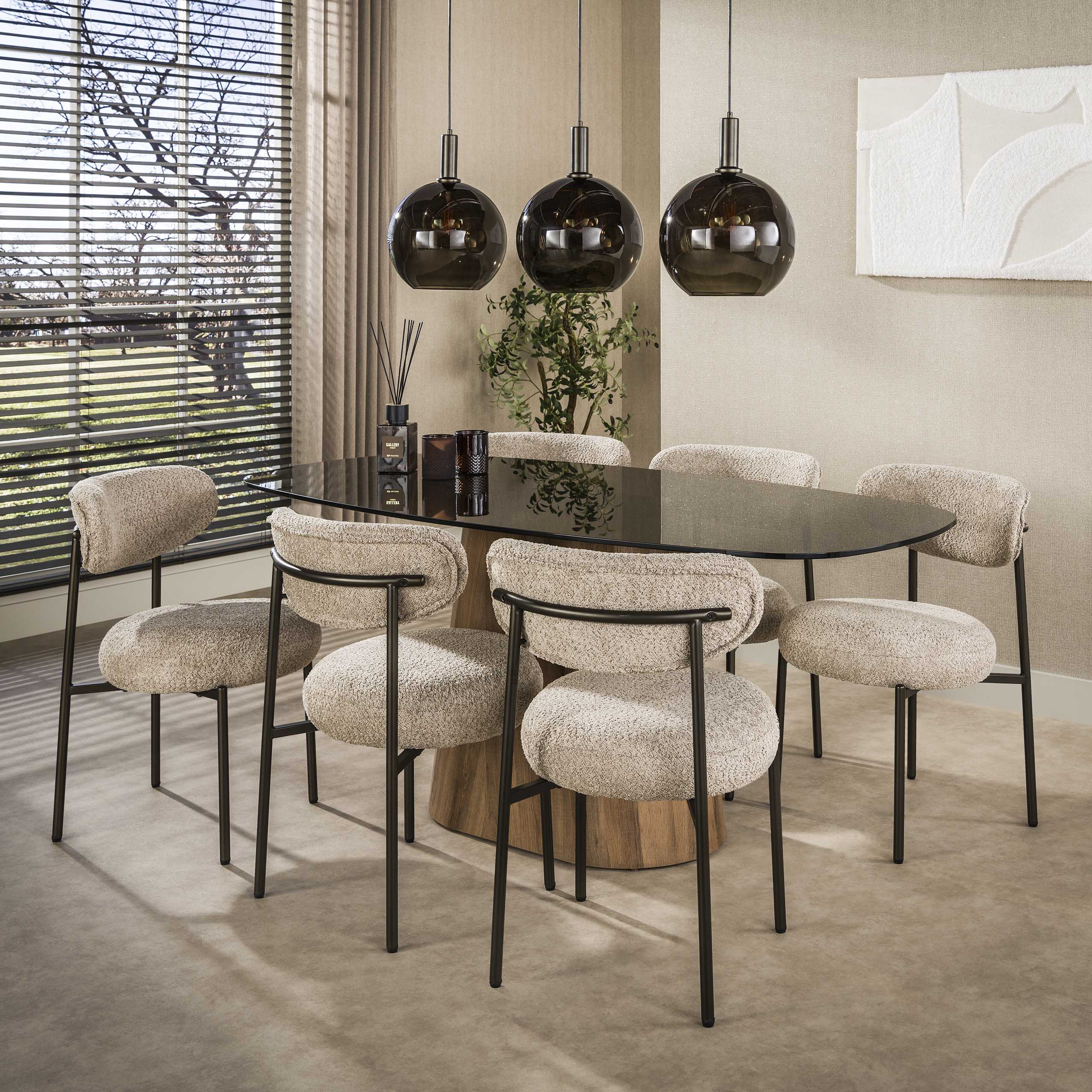 Deens Ovale Eettafel Tinto Brons glas, 215 x 105cm