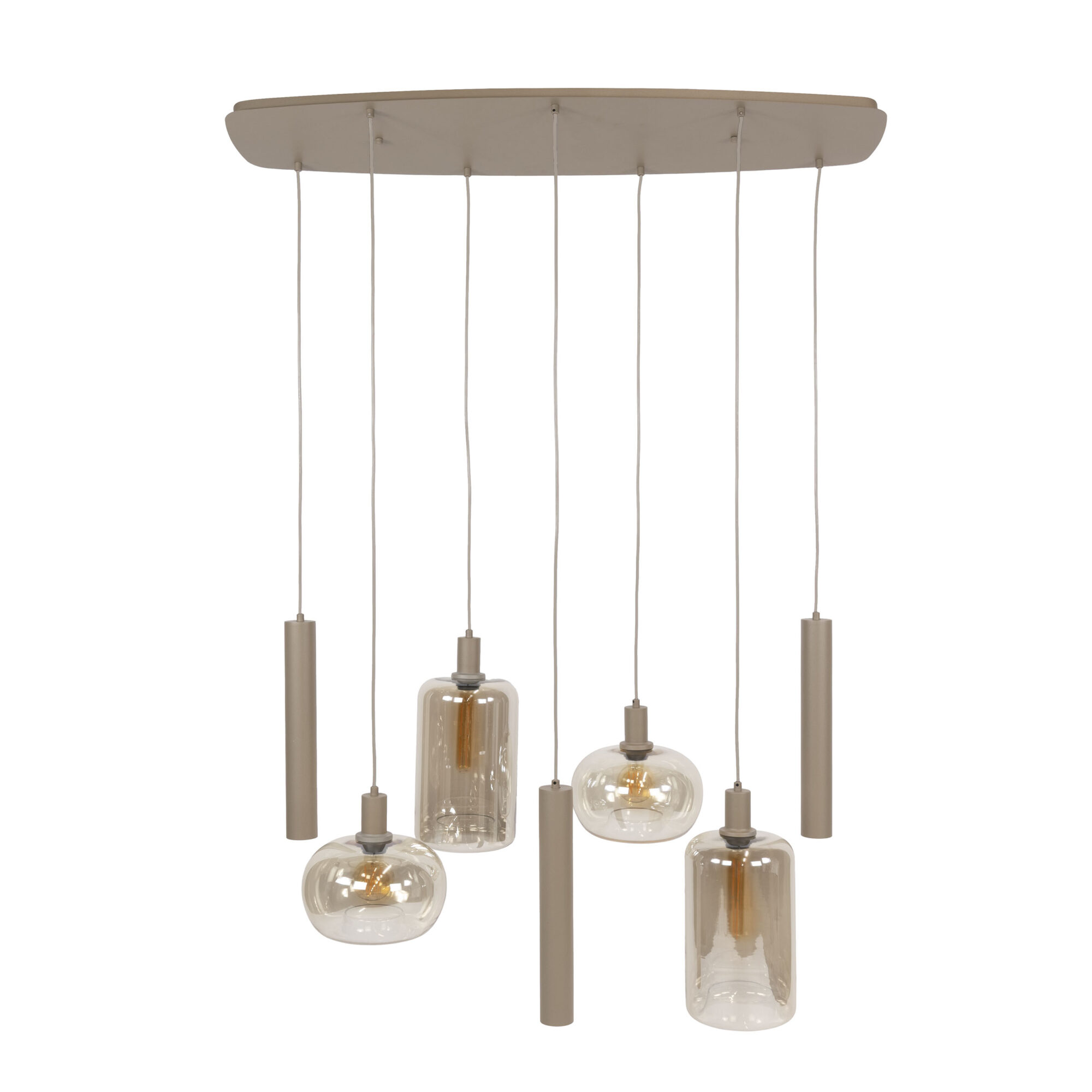 Hanglamp Serene Glas en beige metaal, 4+3-lamps - Afbeelding 7