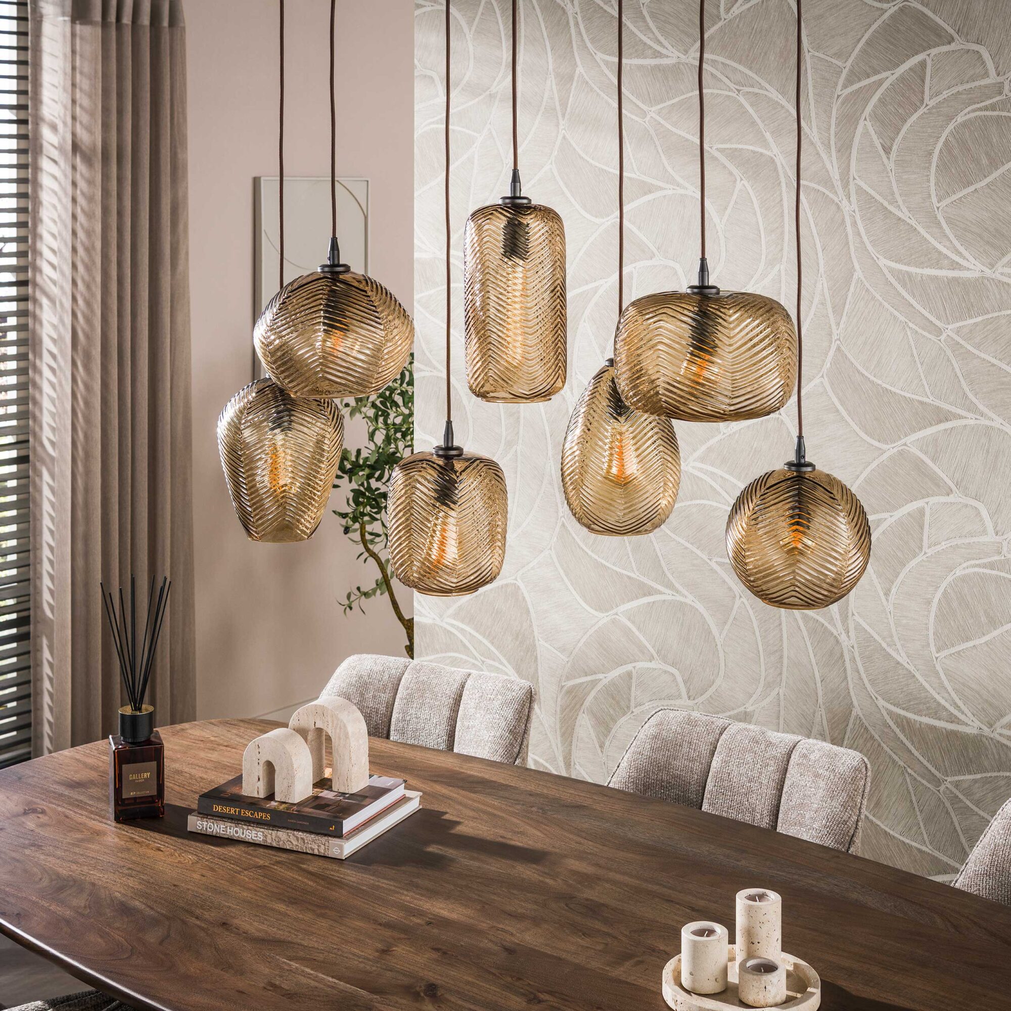 Hanglamp Chevron 4+3-lamps, kleur Smoke bruin - Afbeelding 2
