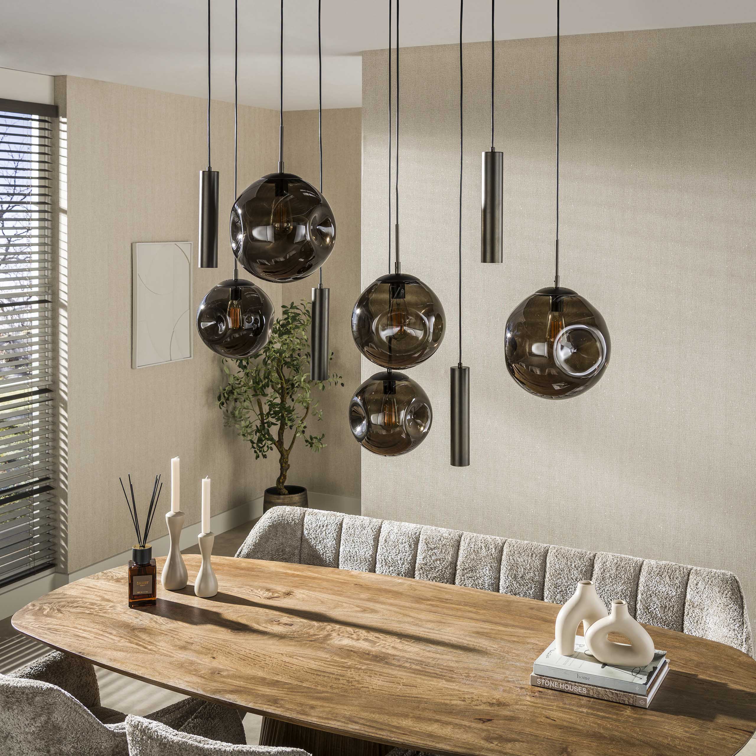 Hanglamp Stellar Glas, 5+4-lamps, kleur Sienna Bruin - Afbeelding 2
