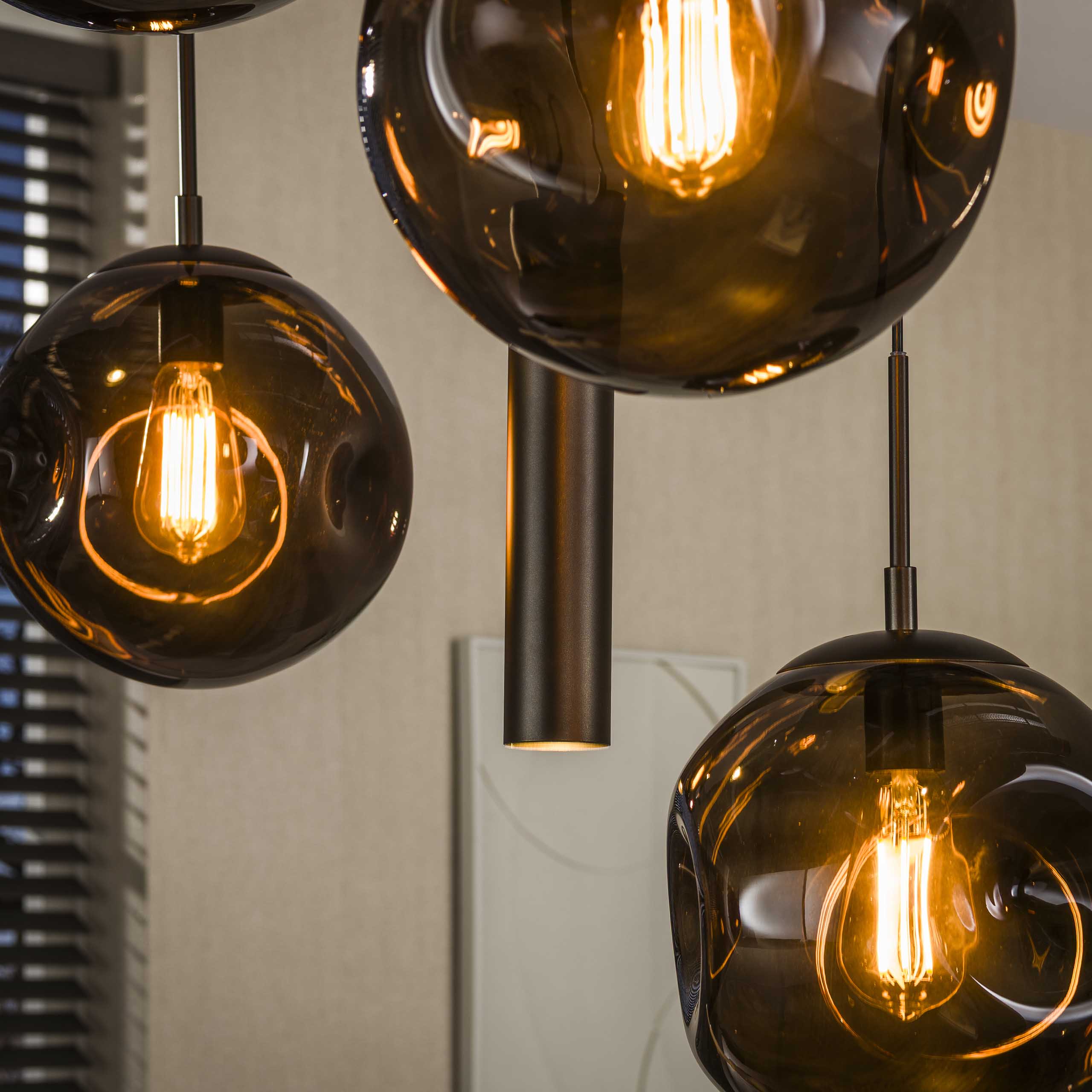 Hanglamp Stellar Glas, 5+4-lamps, kleur Sienna Bruin - Afbeelding 3